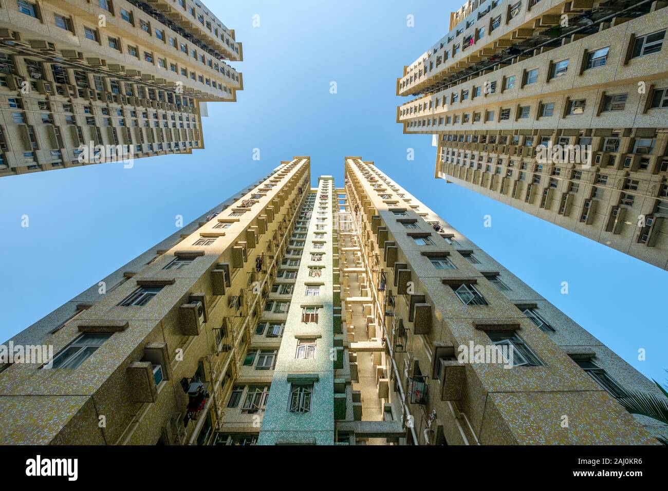 Appartamento facciata di edificio, alto luogo di immobili residenziali, HongKong Foto Stock