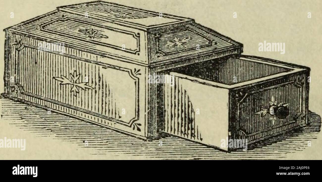 La magia moderna : un pratico trattato sull'arte di prestidigitazione. . E,non diversamente il cassetto ordinario-scatola già descritto, ma con la differenza che il caso theouter ha un raisedtop, un po' di forma asarcophagus.(vedi Fig. 176). È Thedrawer partiallydrawn fuori per showthat è vuota, isagain chiuso e una volta onbeing moredrawn, dimostra tobe piena fino all'orlo con fiori. Questi essendo stata .distribuiti, theperformer per dimostrare la perfetta vacuità dell'apparecchiatura, non onlytakes completamente il cassetto, ma assume la custodia esterna (quale conseguenza isconstructed, i lati, superiore e inferiore dell'essere Foto Stock