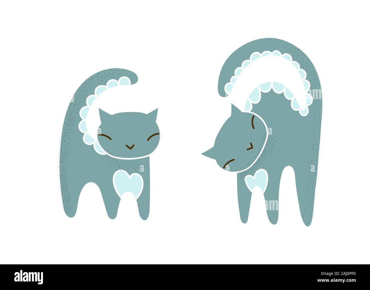 Doodle set con trendy gatto grigio in linea stile arte Illustrazione Vettoriale