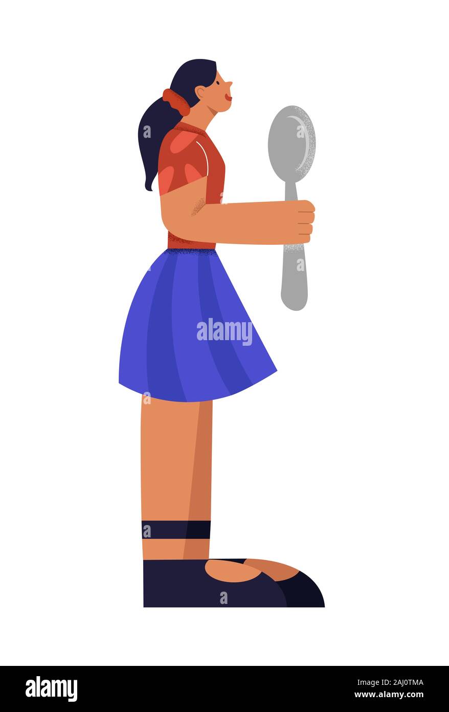 Personaggio dei fumetti adolescente ragazza con cucchiaio pronto per degustazione grande stile degli arti Illustrazione Vettoriale