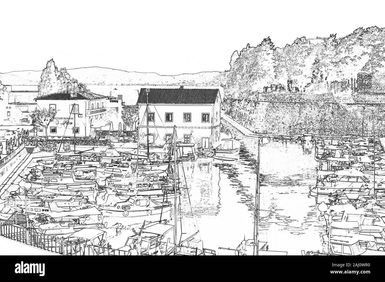 La Fosa, uno dei piccoli porti di Zadar Zadar County, regione di Dalmazia, Croazia Foto Stock