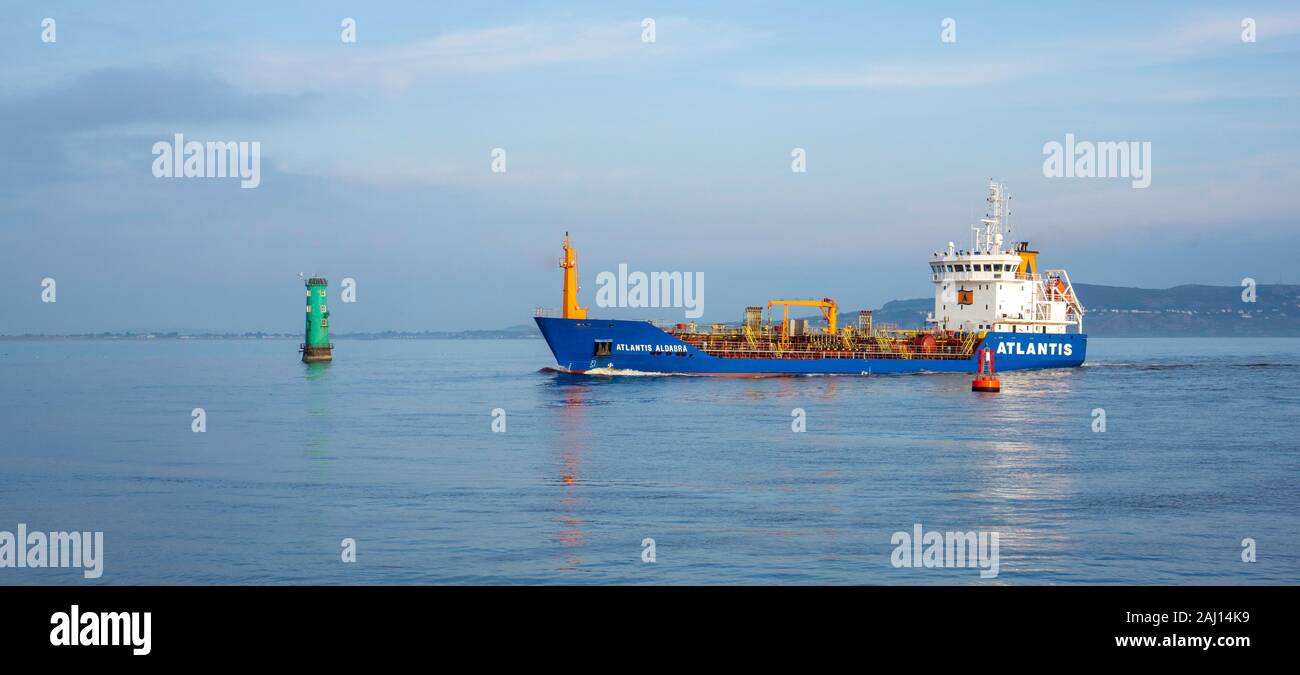 Dublino, Irlanda,1 gennaio 2020.L'Atlantis Aldabra oil chemical tanker entrando nel porto di Dublino. Foto Stock