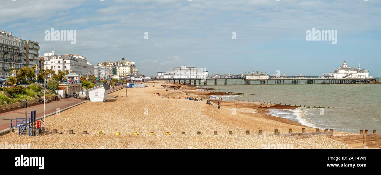 Panorama di Eastbourne Beach, East Sussex, South England Foto Stock