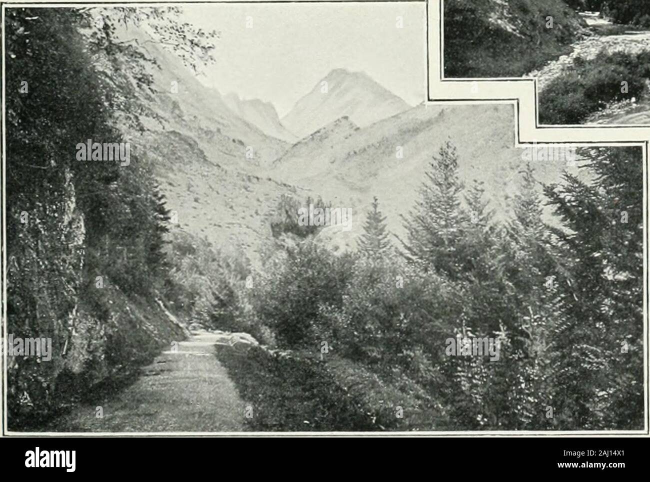 Album géographique: La Francia . 400. Les montagnes : Les Ealx-Bonxes. - La joliestation thermale dos Kaux-Bonnes sest établie dans le hautval du diede dOloron. La Vallée dOssau, que domine le picdu Midi, est riche en jaillissements de sources sulfureusesqui sont captées et amenées dans les établissements bal-néaires. Là aussi la beauté du site ajoute à la biejifaisancedes eaux. 4ÛL Les montagnes ; Labunz. Entrée du IIourat. -Plus sauvage est le pa^sage de Larunz, dans ce val dOssau siriche en merveilles naturelles. Là, Au Pied du pic de Bergoucoule, au fond dun étroit ravin, Onu courant deau tou Foto Stock Album géographique: La Francia . 400. Les montagnes : Les Ealx-Bonxes. - La joliestation thermale dos Kaux-Bonnes sest établie dans le hautval du diede dOloron. La Vallée dOssau, que domine le picdu Midi, est riche en jaillissements de sources sulfureusesqui sont captées et amenées dans les établissements bal-néaires. Là aussi la beauté du site ajoute à la biejifaisancedes eaux. 4ÛL Les montagnes ; Labunz. Entrée du IIourat. -Plus sauvage est le pa^sage de Larunz, dans ce val dOssau siriche en merveilles naturelles. Là, Au Pied du pic de Bergoucoule, au fond dun étroit ravin, Onu courant deau tou Foto Stock