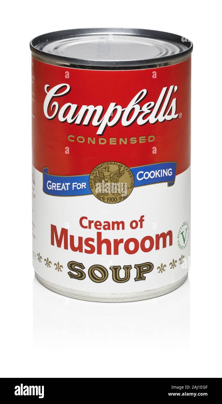 Una lattina di Campbells Crema di funghi condensata Foto Stock
