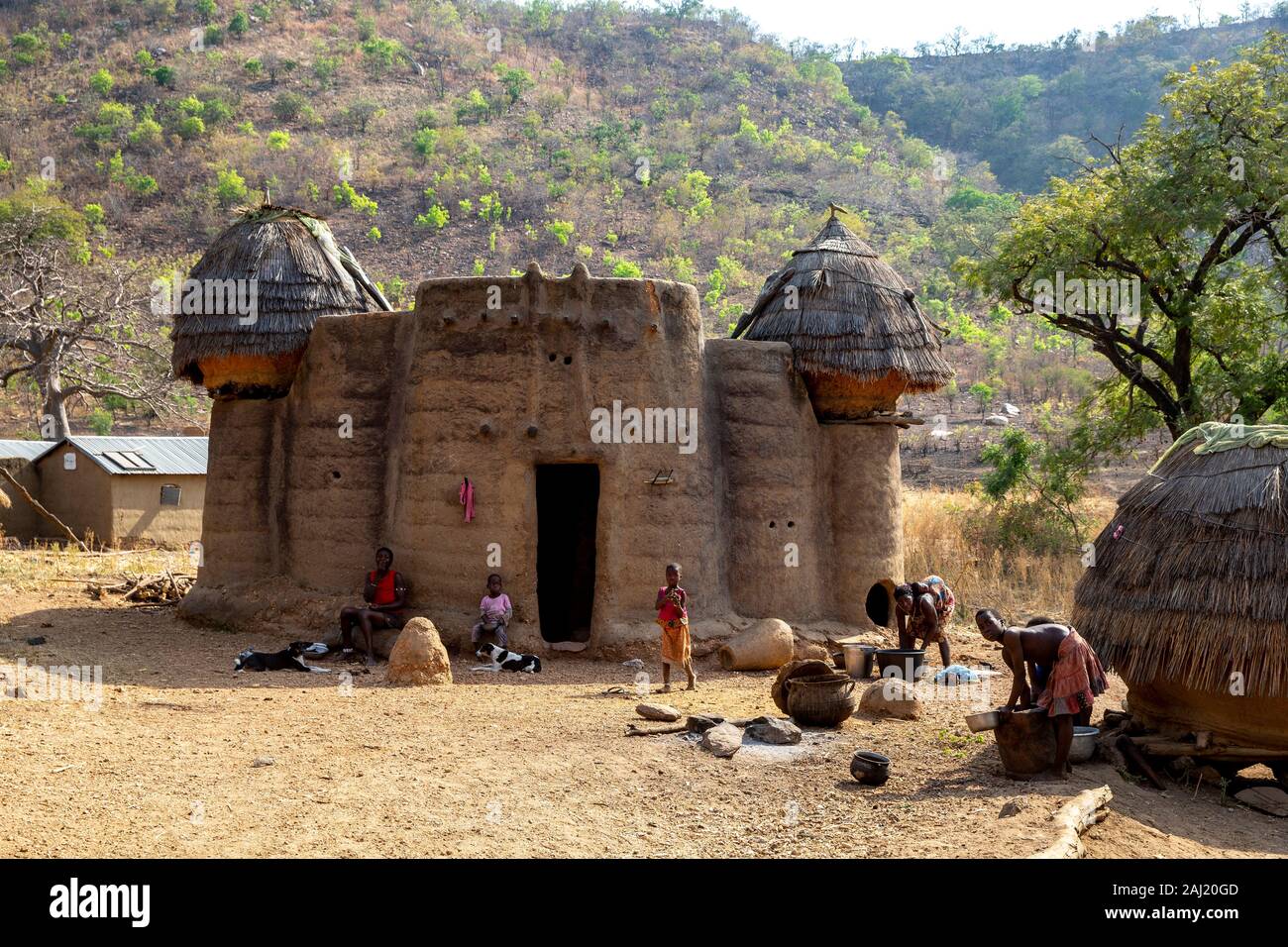 Koutammakou villaggio nel nord del Togo, Africa occidentale, Africa Foto Stock