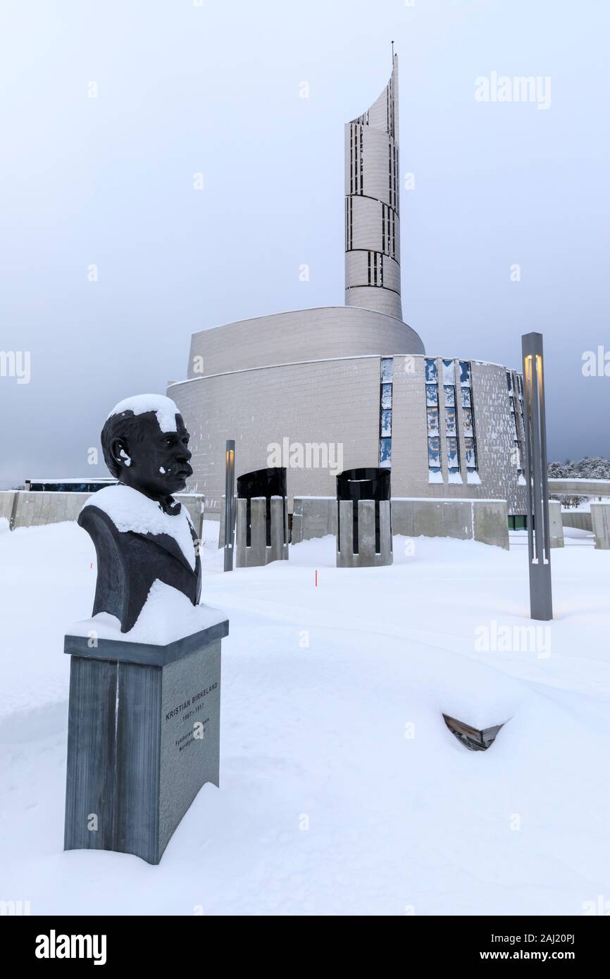 Northern Lights cattedrale, suggestiva architettura, neve in inverno, Alta, Altafjord, Finnmark, a nord del Circolo Polare Artico e la Norvegia del nord, in Scandinavia, Europa Foto Stock