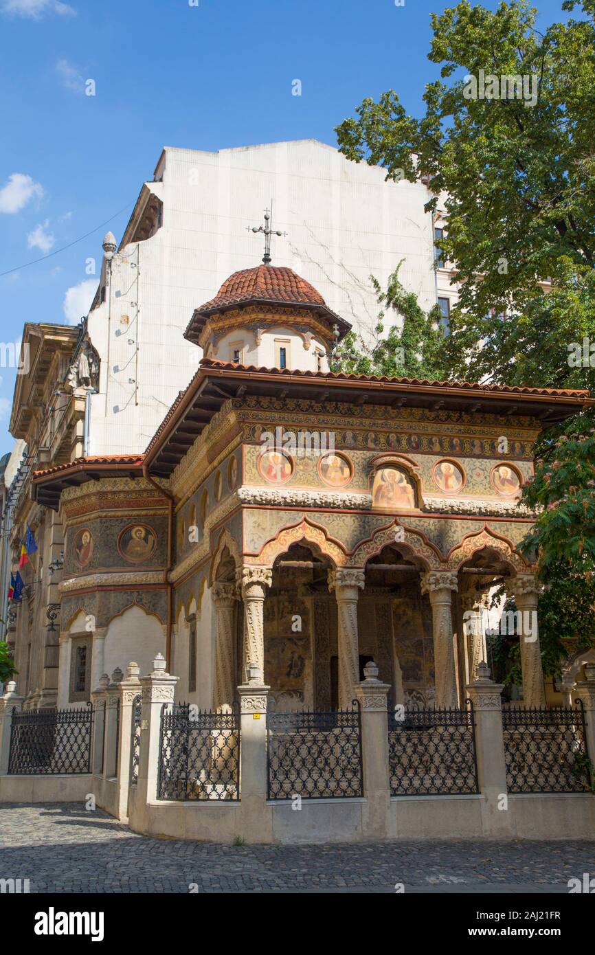 Stavropoleos monastero, risalente al 1724, Città Vecchia, Bucarest, Romania, Europa Foto Stock