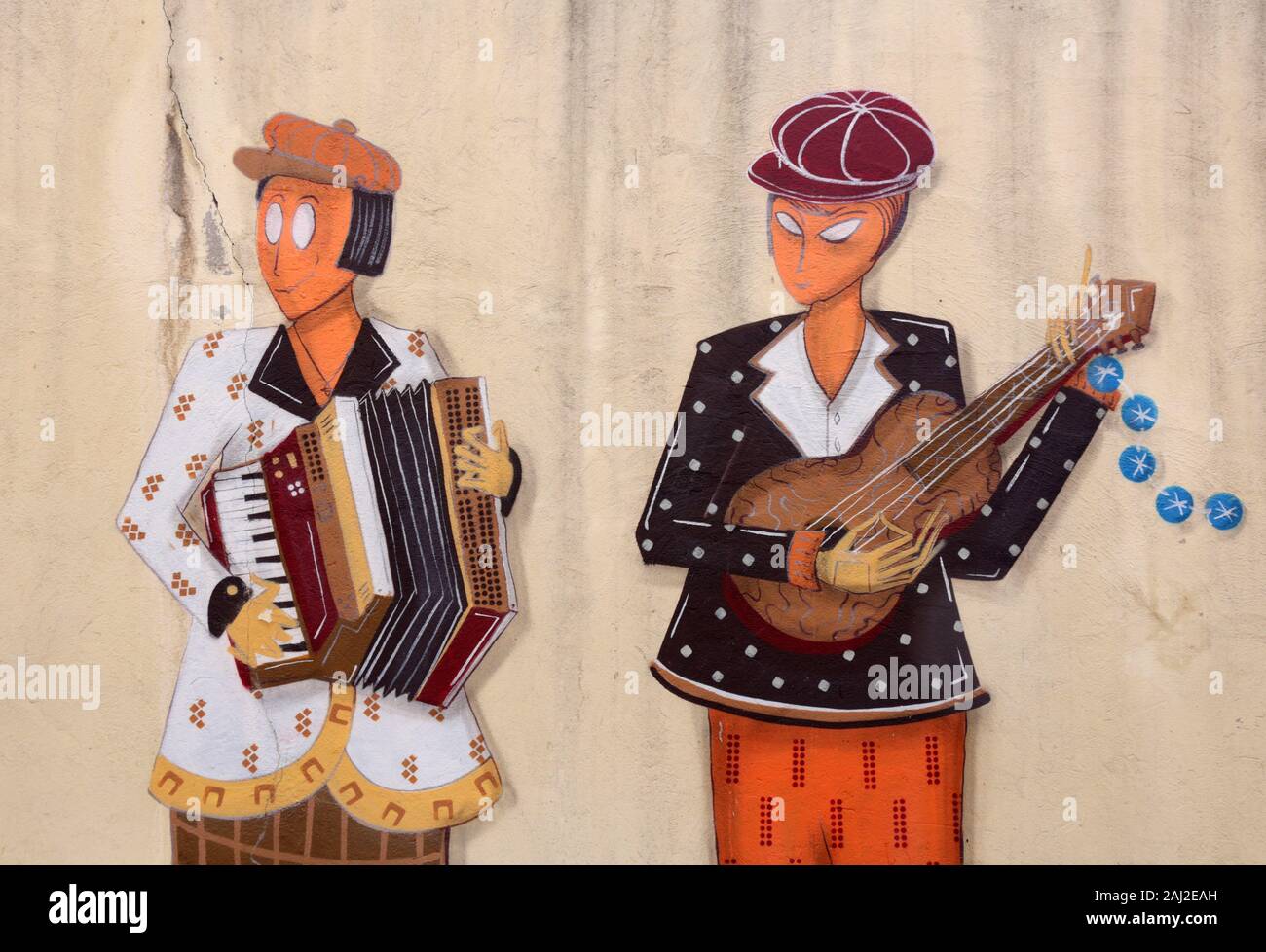 Cracovia. Cracovia. La Polonia. Pittura murale. Musicisti. Foto Stock