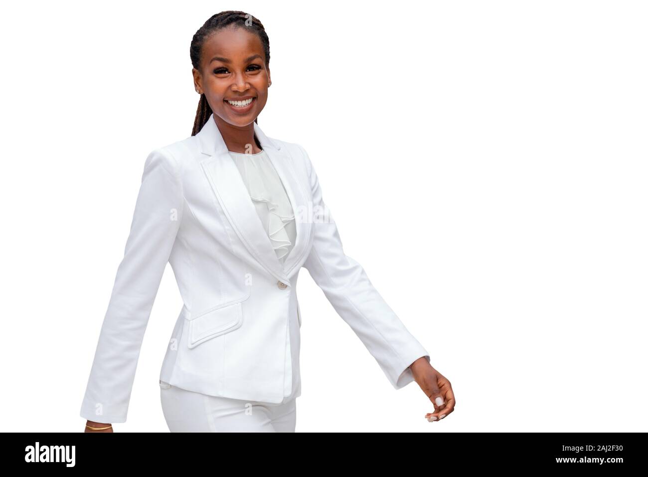 Sorridendo allegro headshot ritratto di un africano imprenditrice, Corporate Executive, Business carriera professionale, entusiasta e ottimista, isolati o Foto Stock