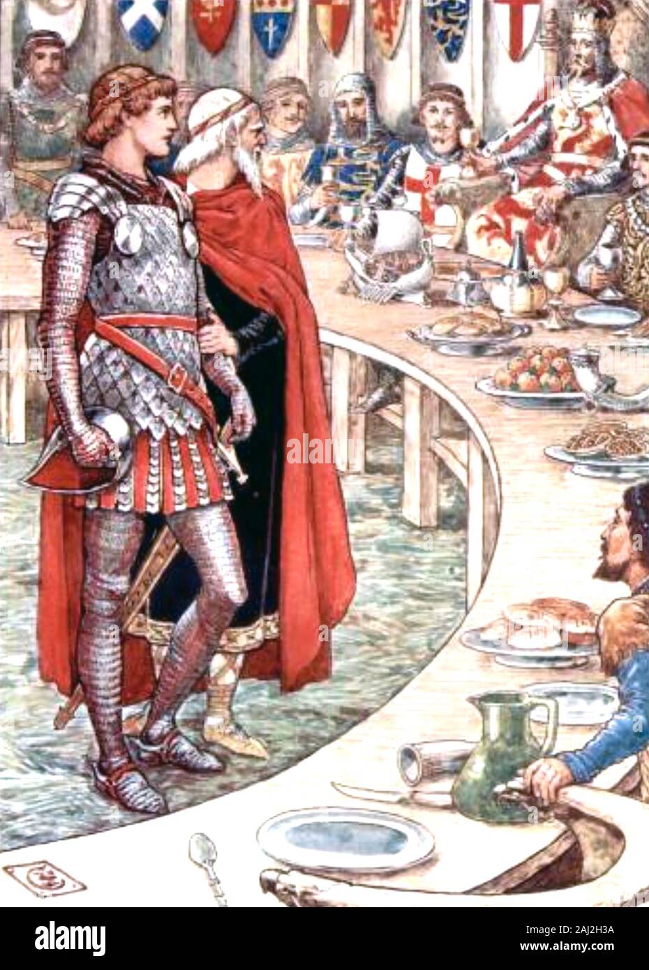 SIR LANCELOT è presentato al tipo Arthur e i cavalieri della Tavola Rotonda i n un 1920s illustrazione Foto Stock