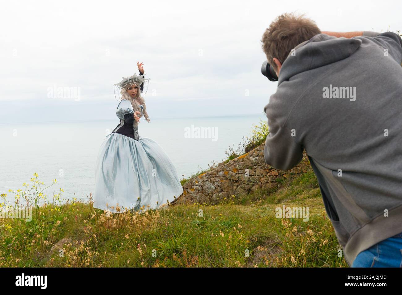 Corso di Fotografia ,workshop ,a Jersey Grosnez castello e sulle scogliere Foto Stock