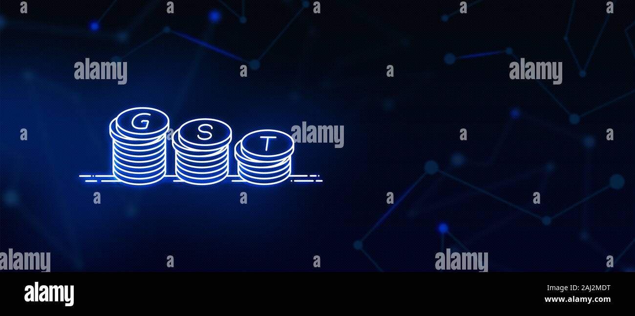 GST, Imposta Sui Beni e servizi, imposta sui beni e servizi, imposta sulle imprese, imposta sul valore aggiunto, valuta indiana, denaro, monete, conti, background Foto Stock