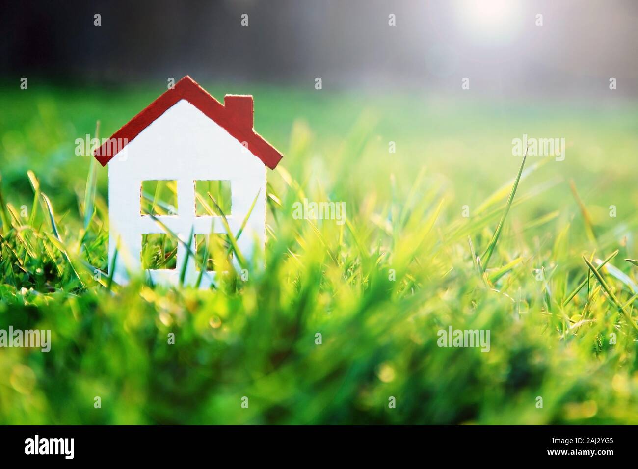 Piccola casa in erba verde in giornata di sole Foto Stock
