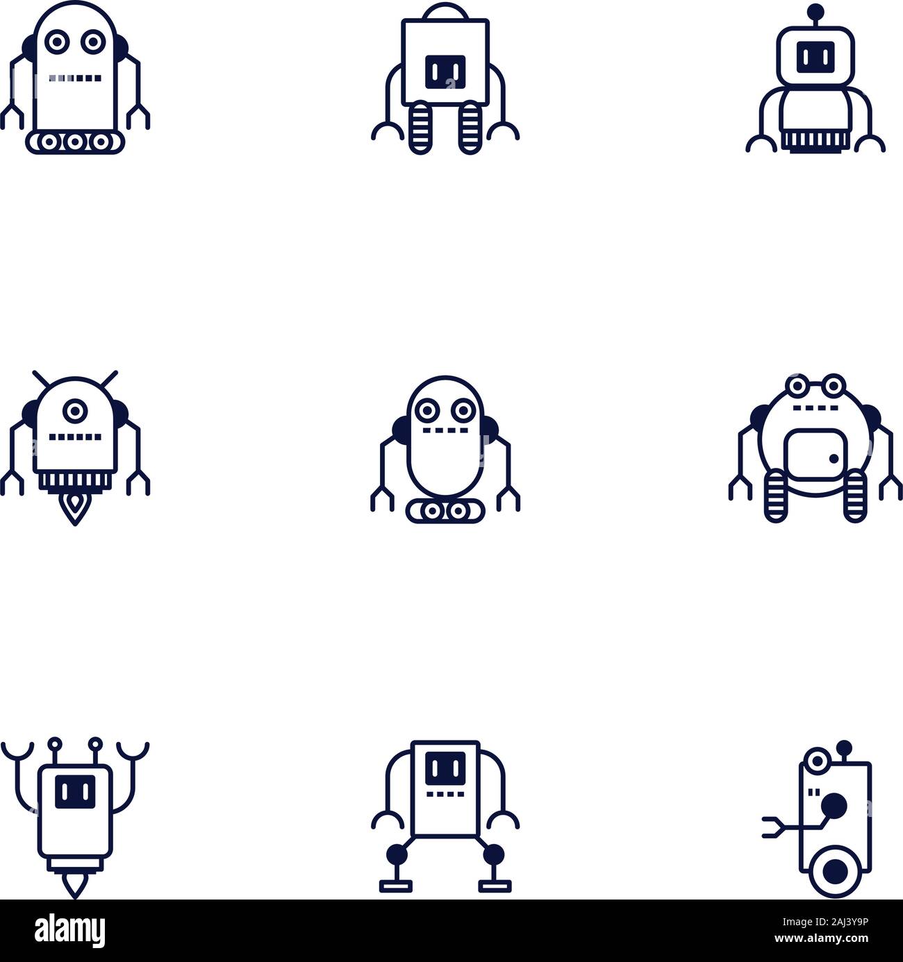 Bundle di robot cyborg impostare le icone Illustrazione Vettoriale