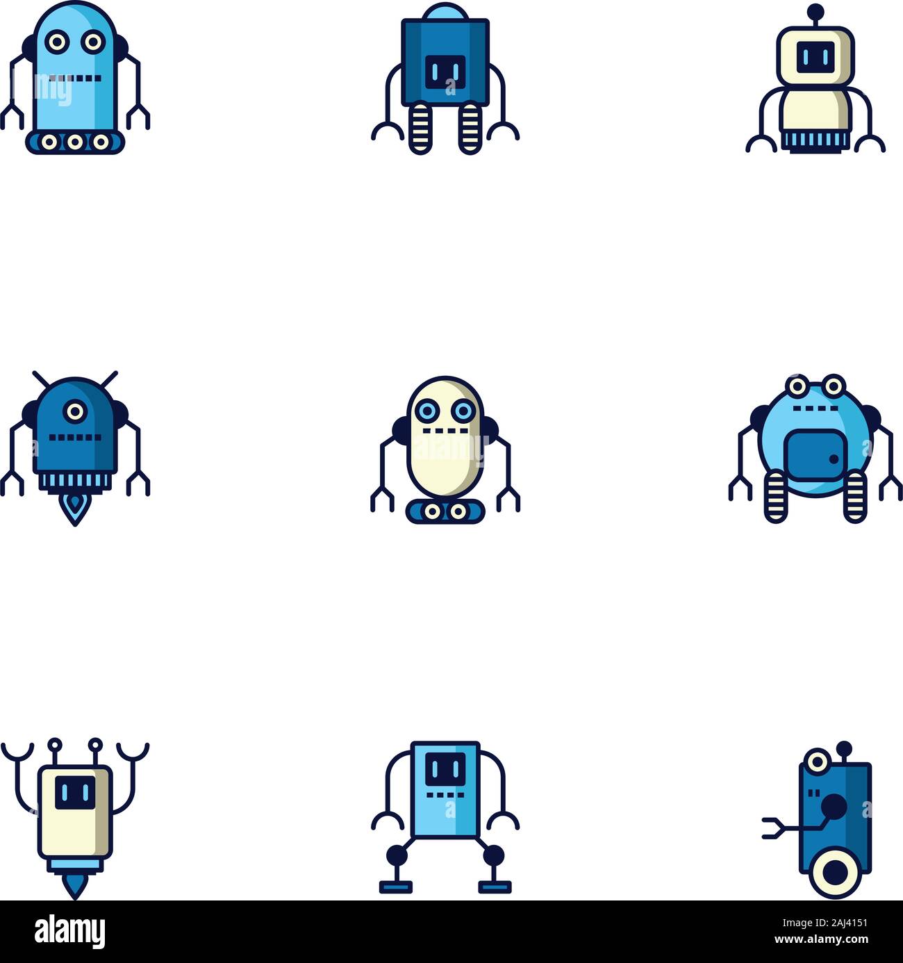 Bundle di robot cyborg impostare le icone Illustrazione Vettoriale