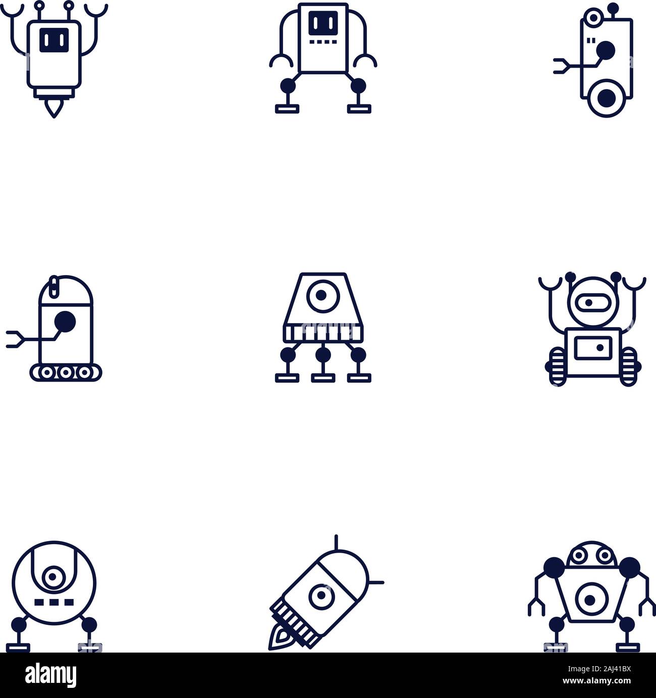 Bundle di robot cyborg impostare le icone Illustrazione Vettoriale