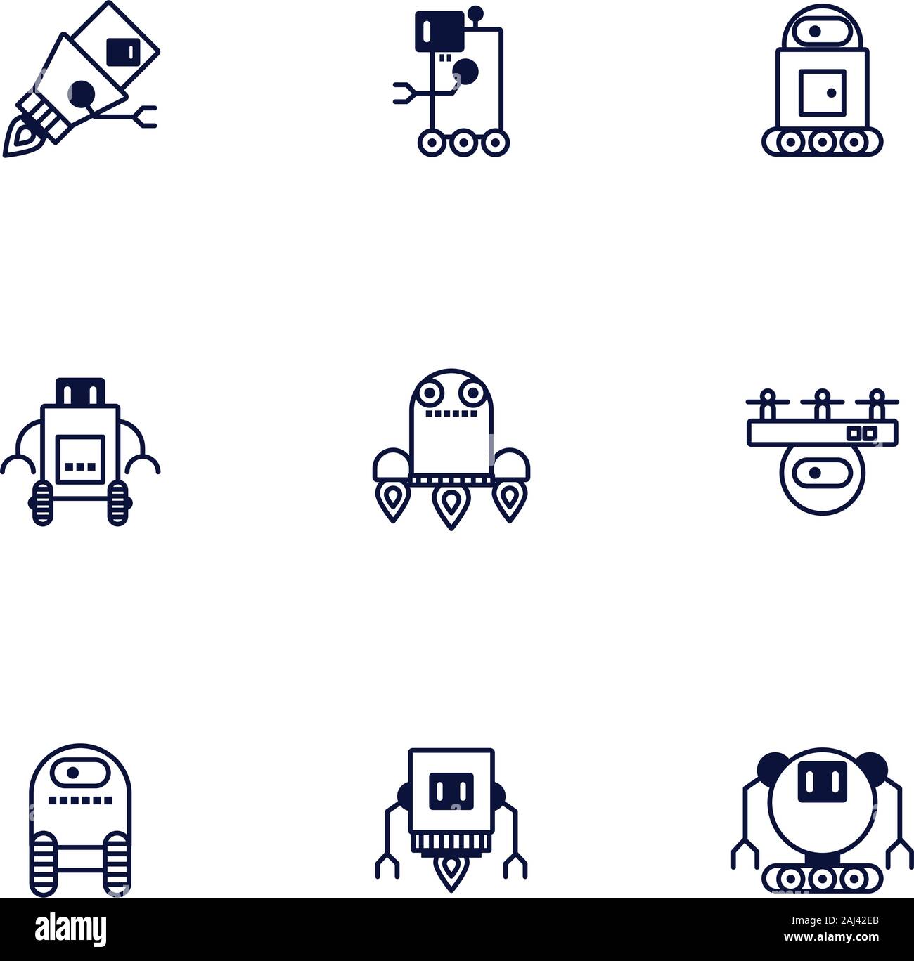 Bundle di robot cyborg impostare le icone Illustrazione Vettoriale