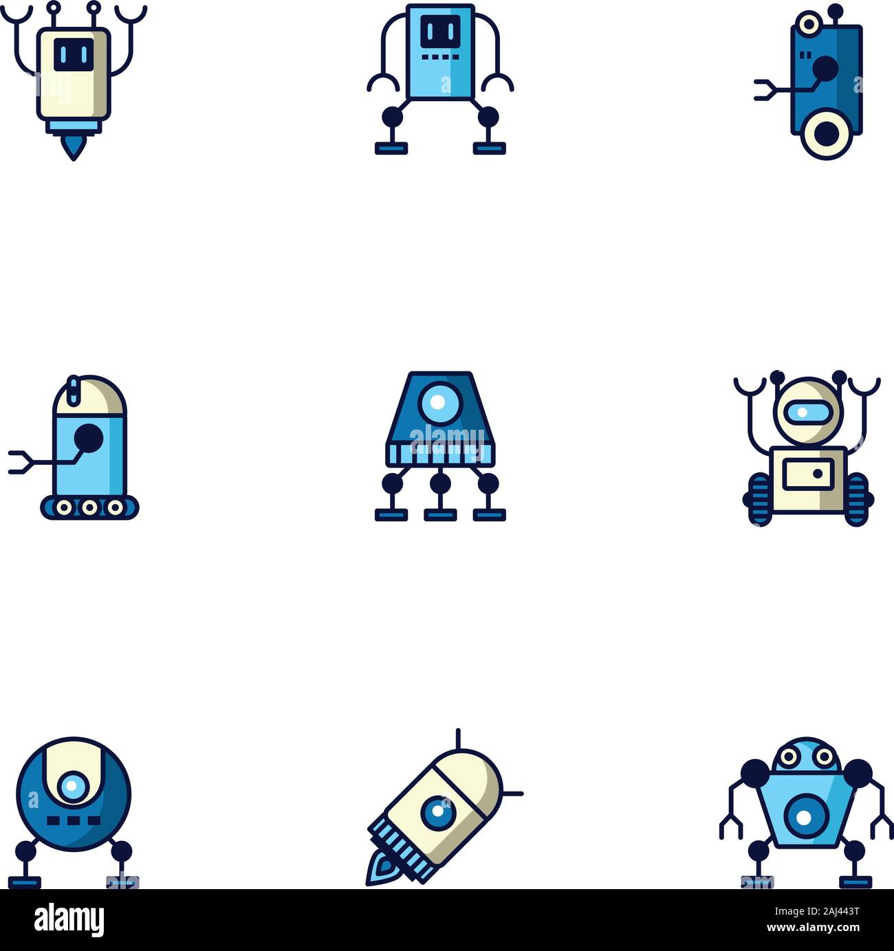 Bundle di robot cyborg impostare le icone Illustrazione Vettoriale