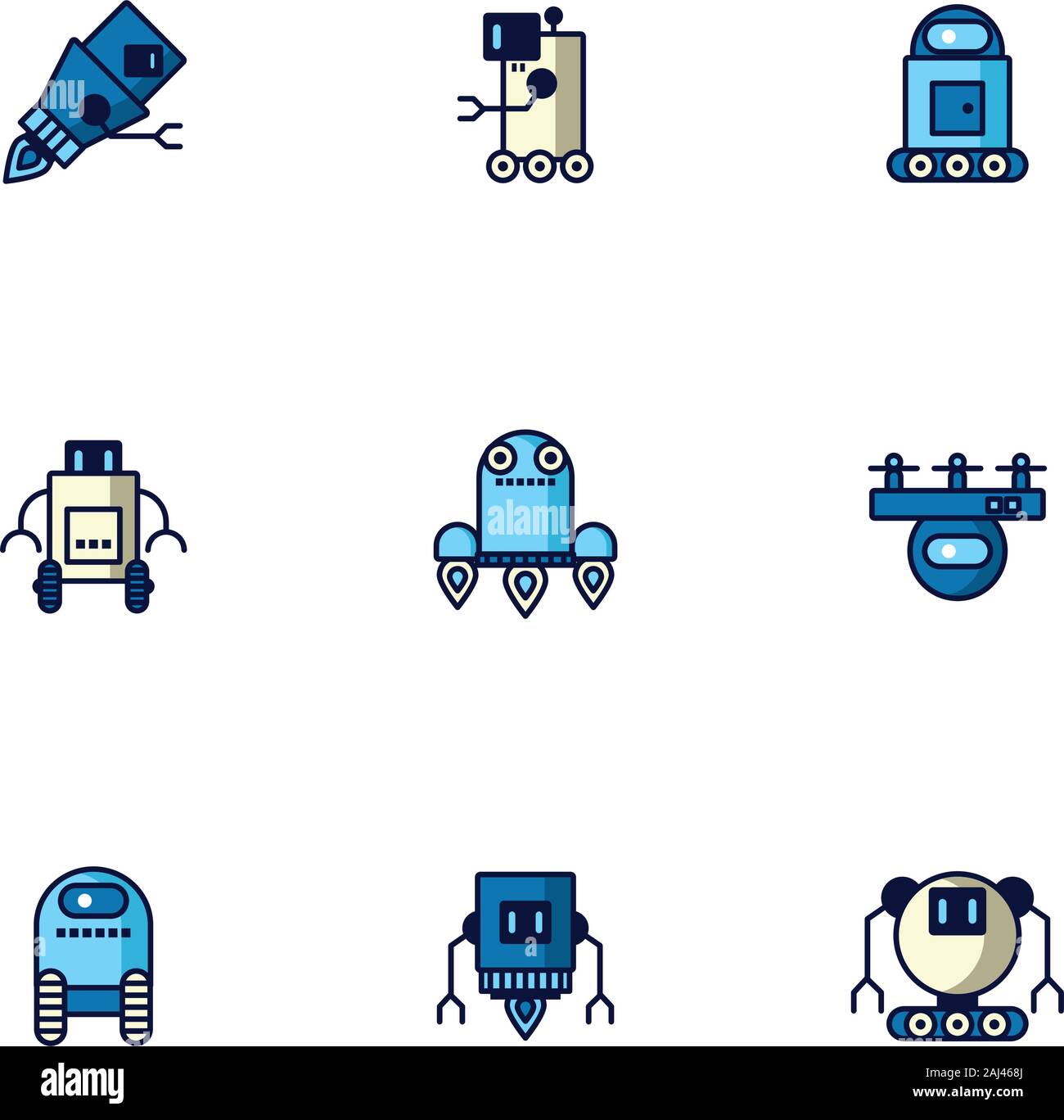 Bundle di robot cyborg impostare le icone Illustrazione Vettoriale