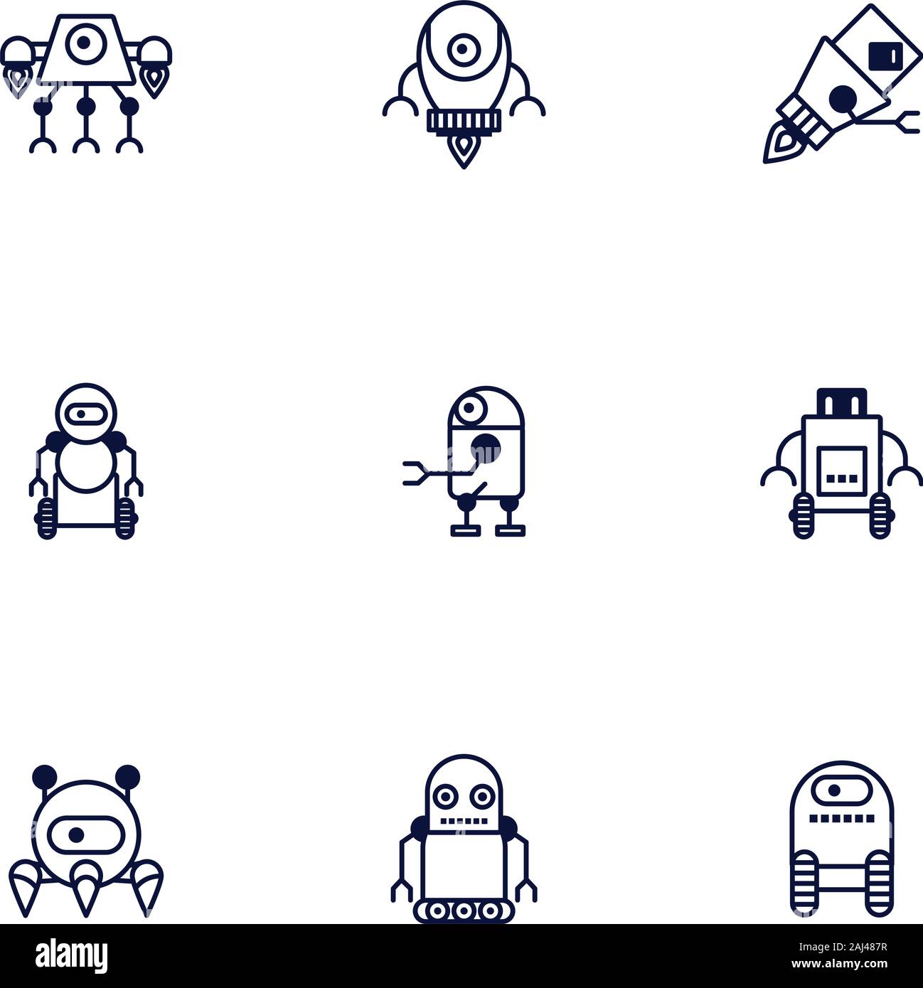 Bundle di robot cyborg impostare le icone Illustrazione Vettoriale