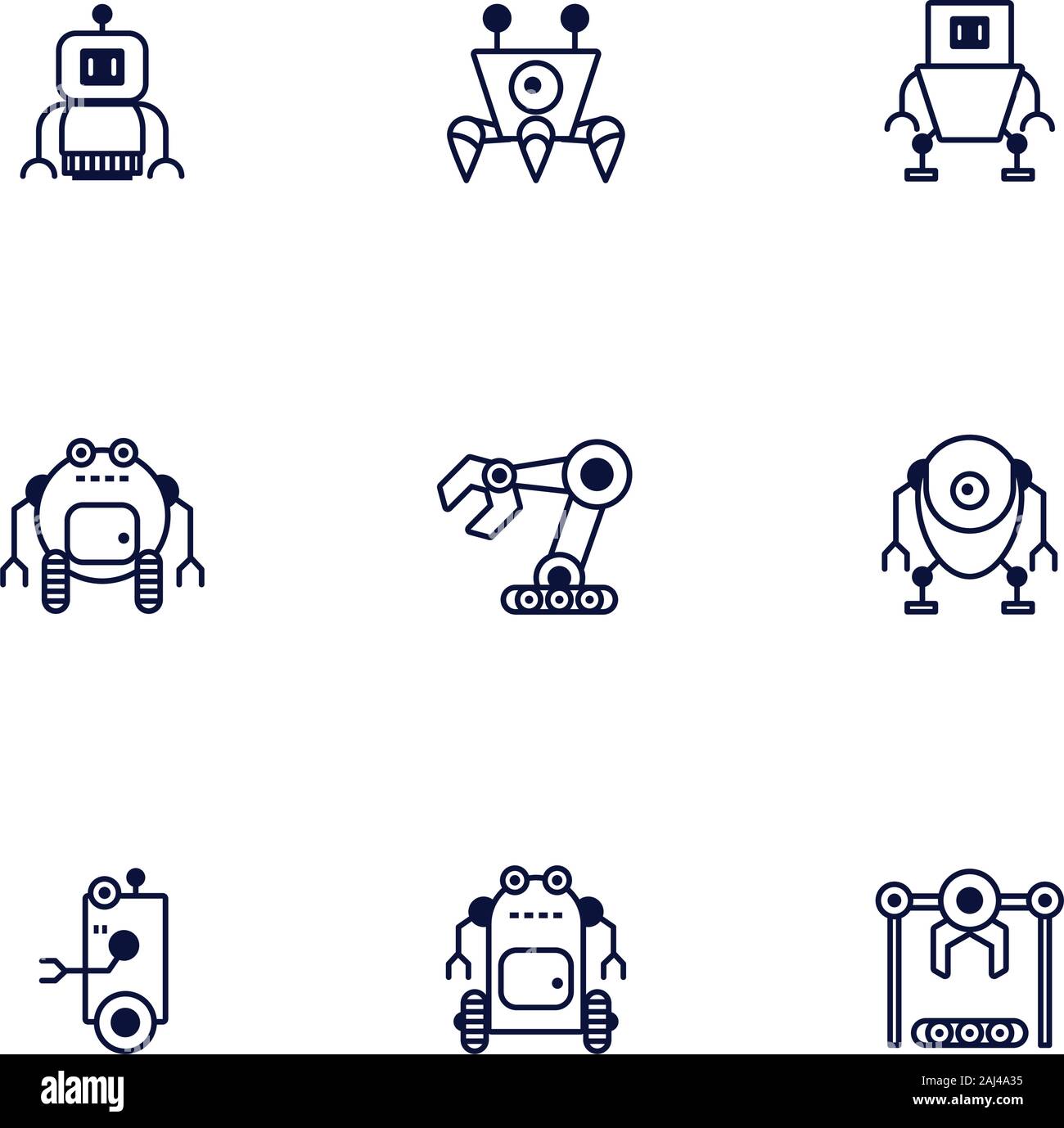 Bundle di robot cyborg impostare le icone Illustrazione Vettoriale