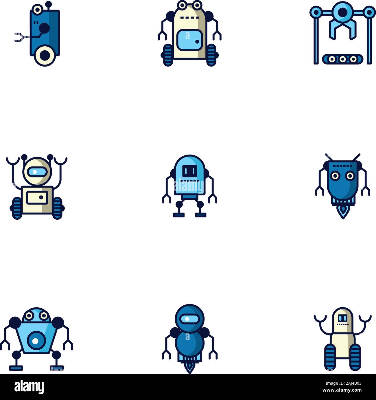 Bundle di robot cyborg impostare le icone Illustrazione Vettoriale