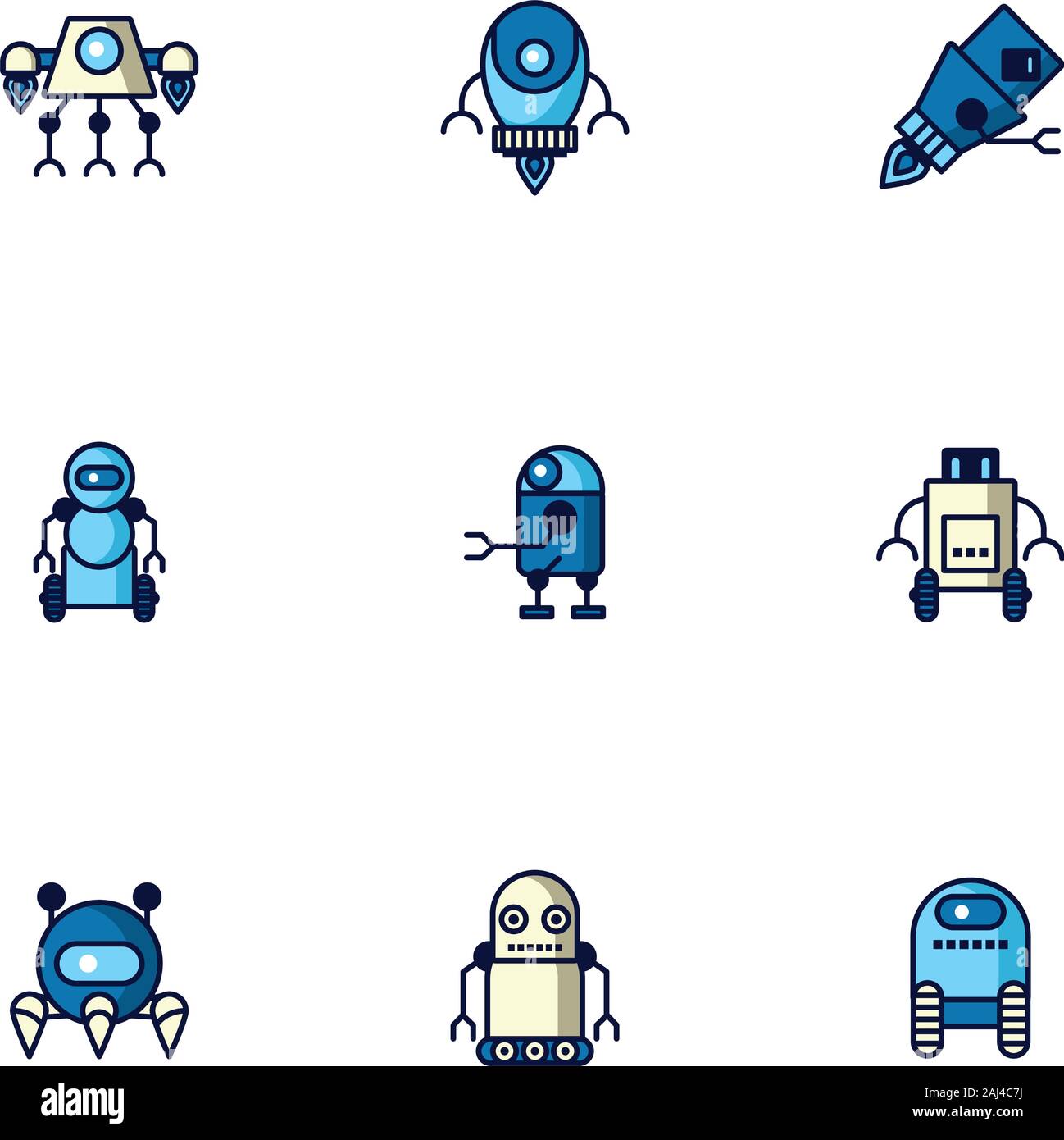 Bundle di robot cyborg impostare le icone Illustrazione Vettoriale