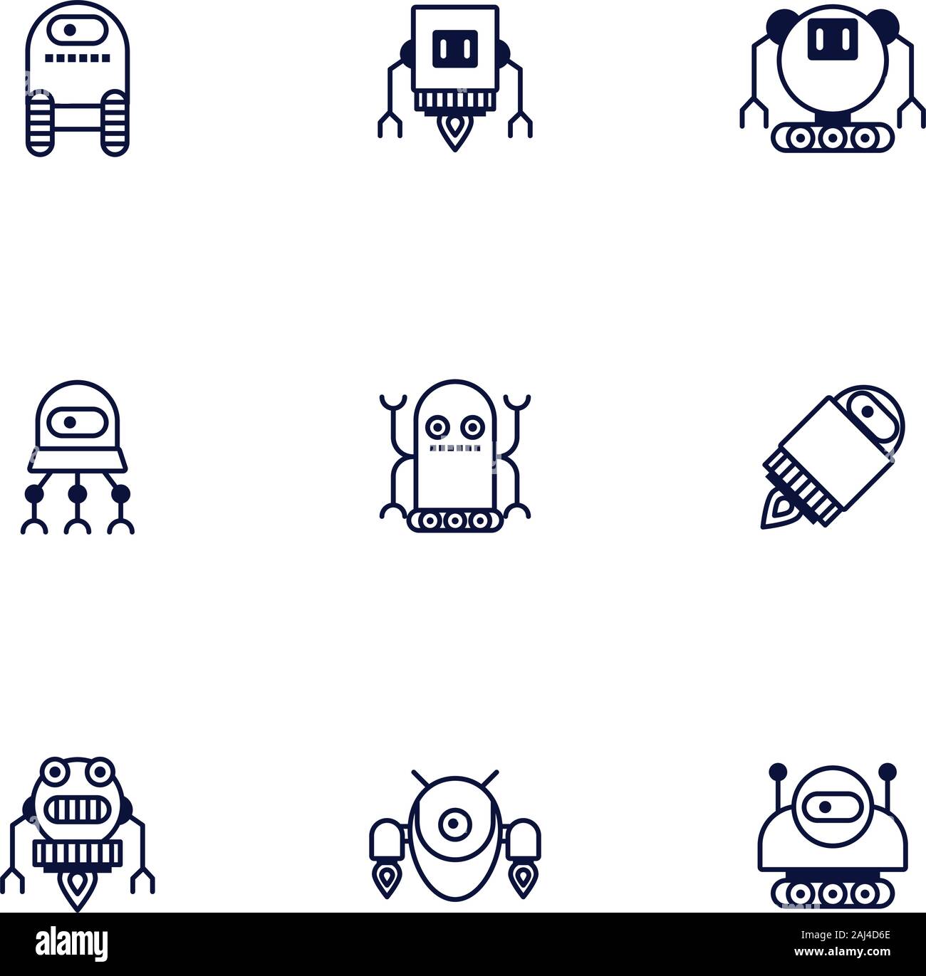 Bundle di robot cyborg impostare le icone Illustrazione Vettoriale