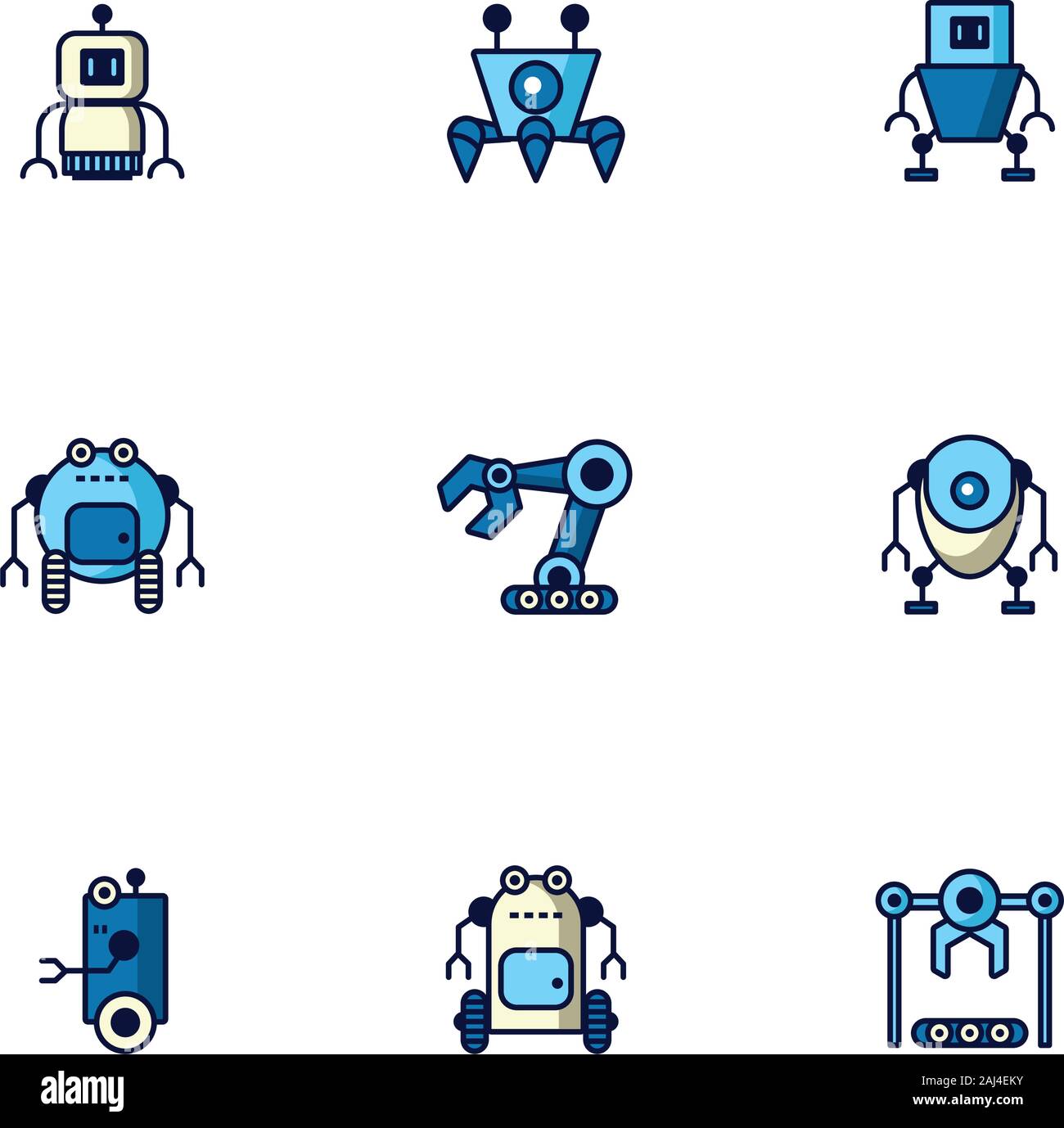 Bundle di robot cyborg impostare le icone Illustrazione Vettoriale