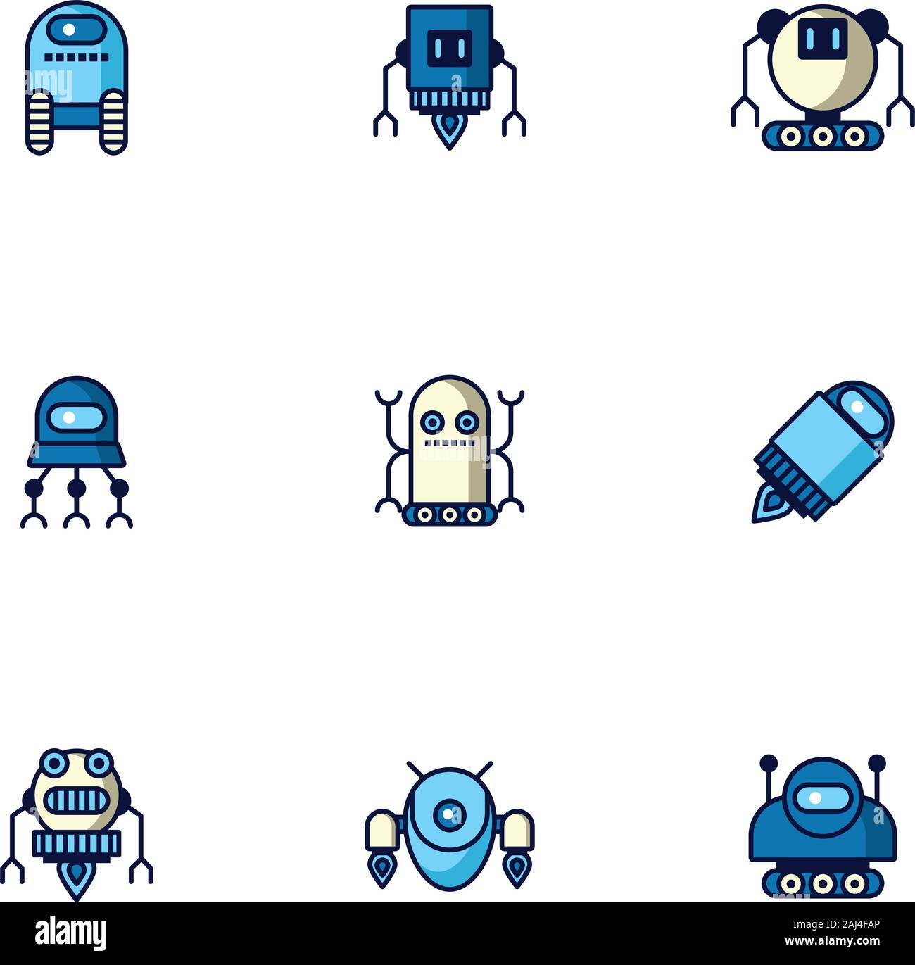 Bundle di robot cyborg impostare le icone Illustrazione Vettoriale