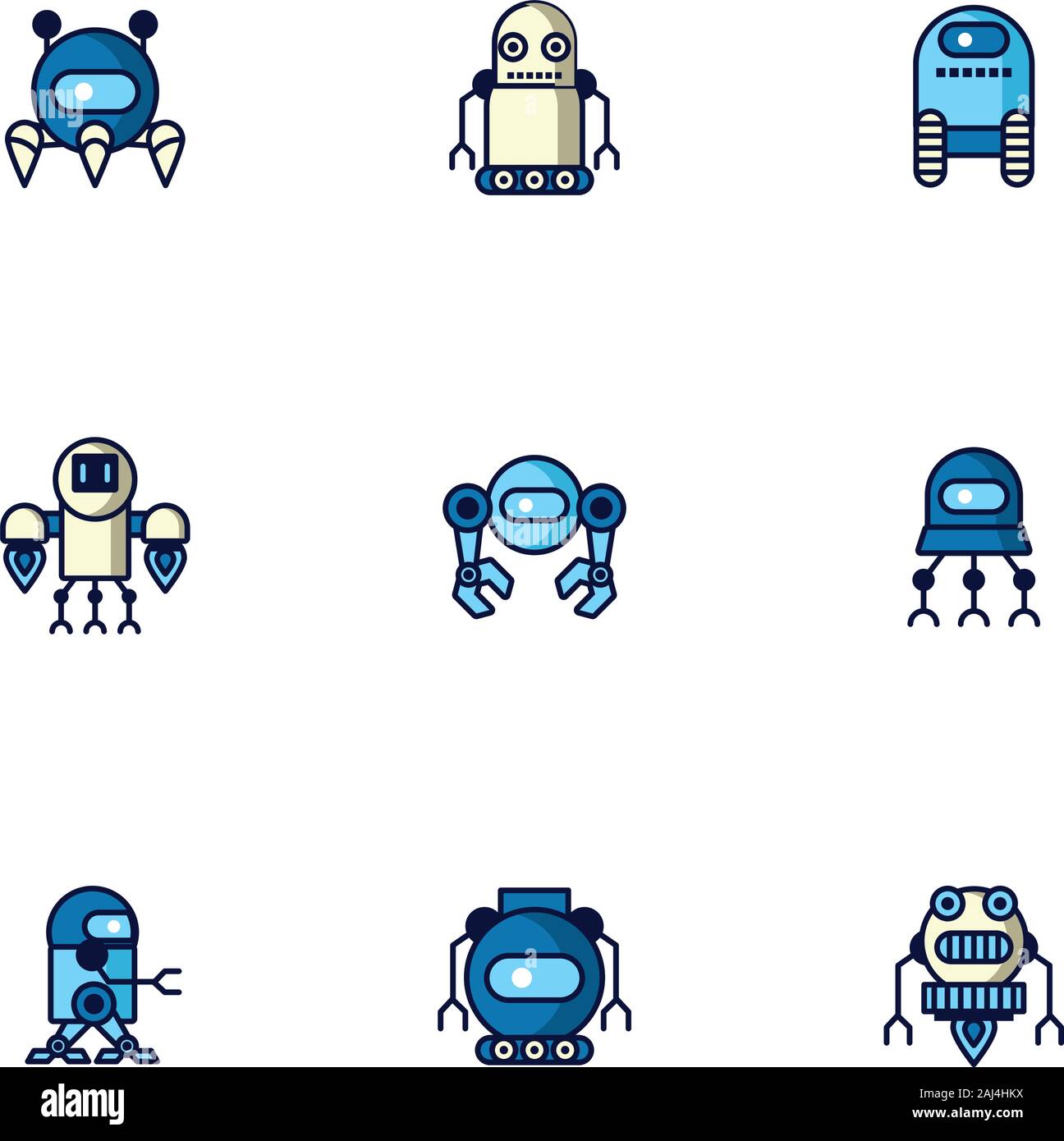 Bundle di robot cyborg impostare le icone Illustrazione Vettoriale