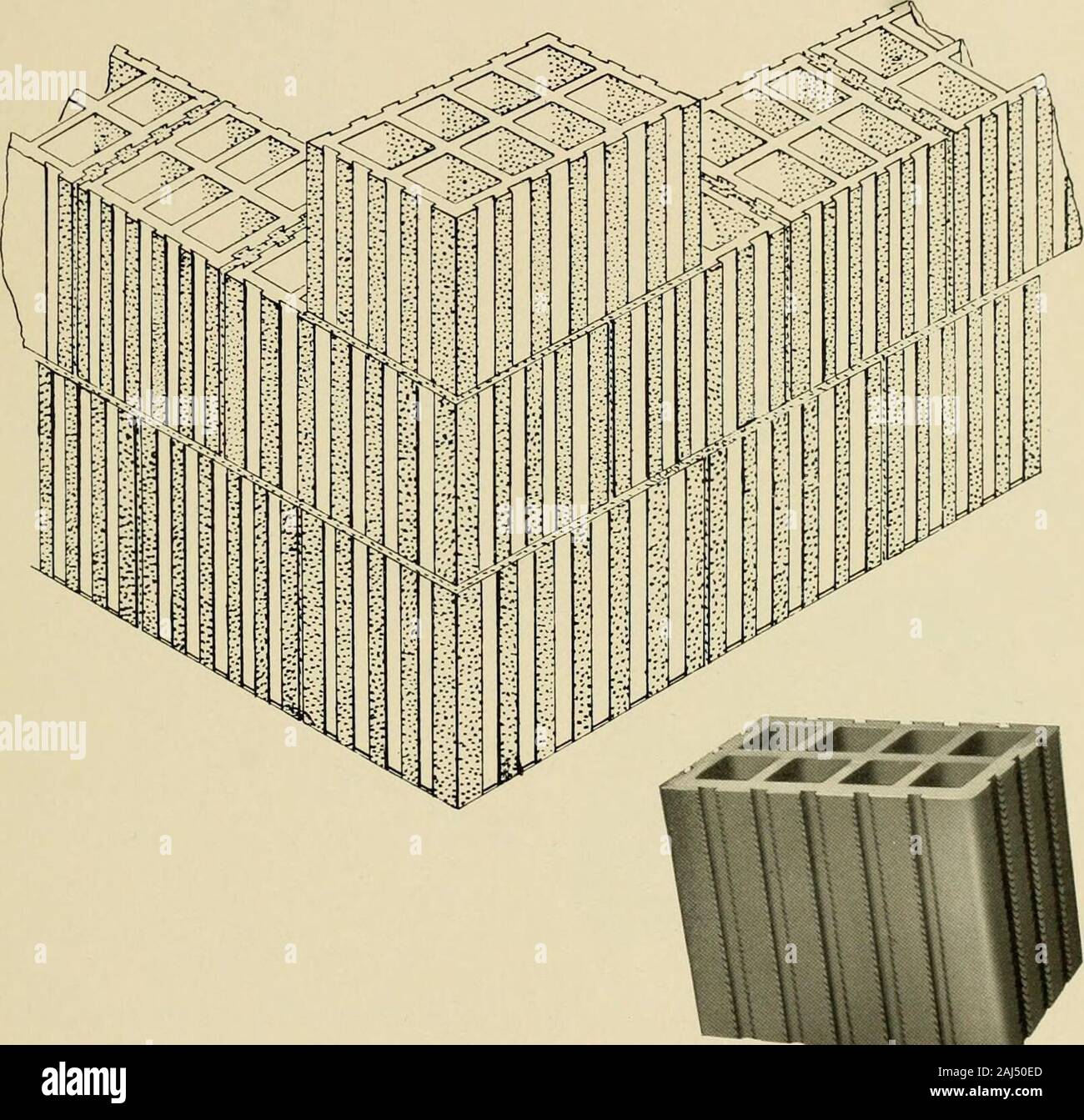 Antincendio costruzione di case e di altri edifici a costo moderato. . 7^o//oiv abbiamo ?4rinforzato co/?travi crcte^6 sui centri Srec/ ^gu Fe/a/brcement 3&GT;/^V/^ parete 7/le figura 4. I dettagli della costruzione di muro di Terra Cotta Pignatta con pavimento incombustibile ofhollow laterizio e cemento armato travi del pavimento.. La figura 5. Dettaglio che mostra l'uso di speciali blocco ad angolo come illustrato. Questo blocco beingfour pollici più lungo del lamento regolari permessi di blocco di sovrapposizione delle giunzioni ad angolo ineach corso alternativo assicurando così un legame approfondito a spigolo della parete. Pagina di sessanta-sette Foto Stock