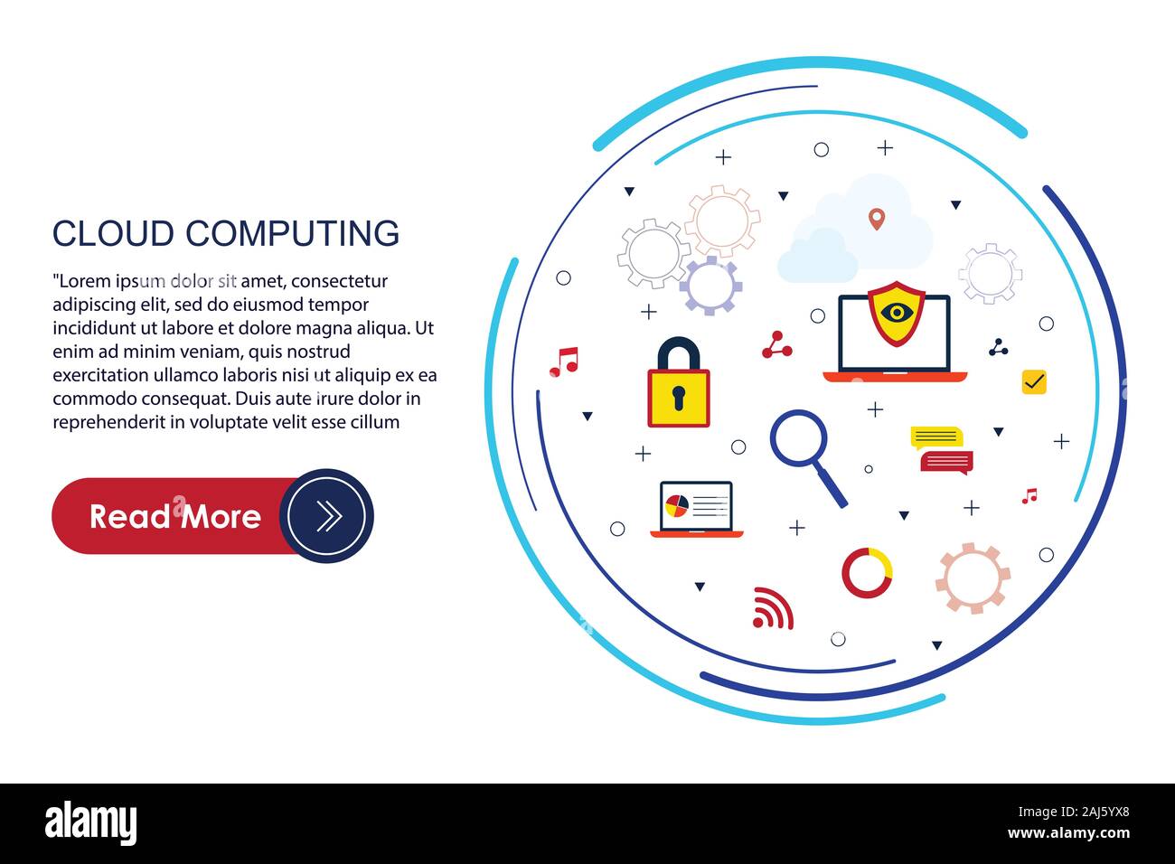 Il cloud computing o storage isometrica illustrazione vettoriale. 3d di hosting server o datacenter sfondo. Rete IT o dell'infrastruttura mainframe sito web Foto Stock