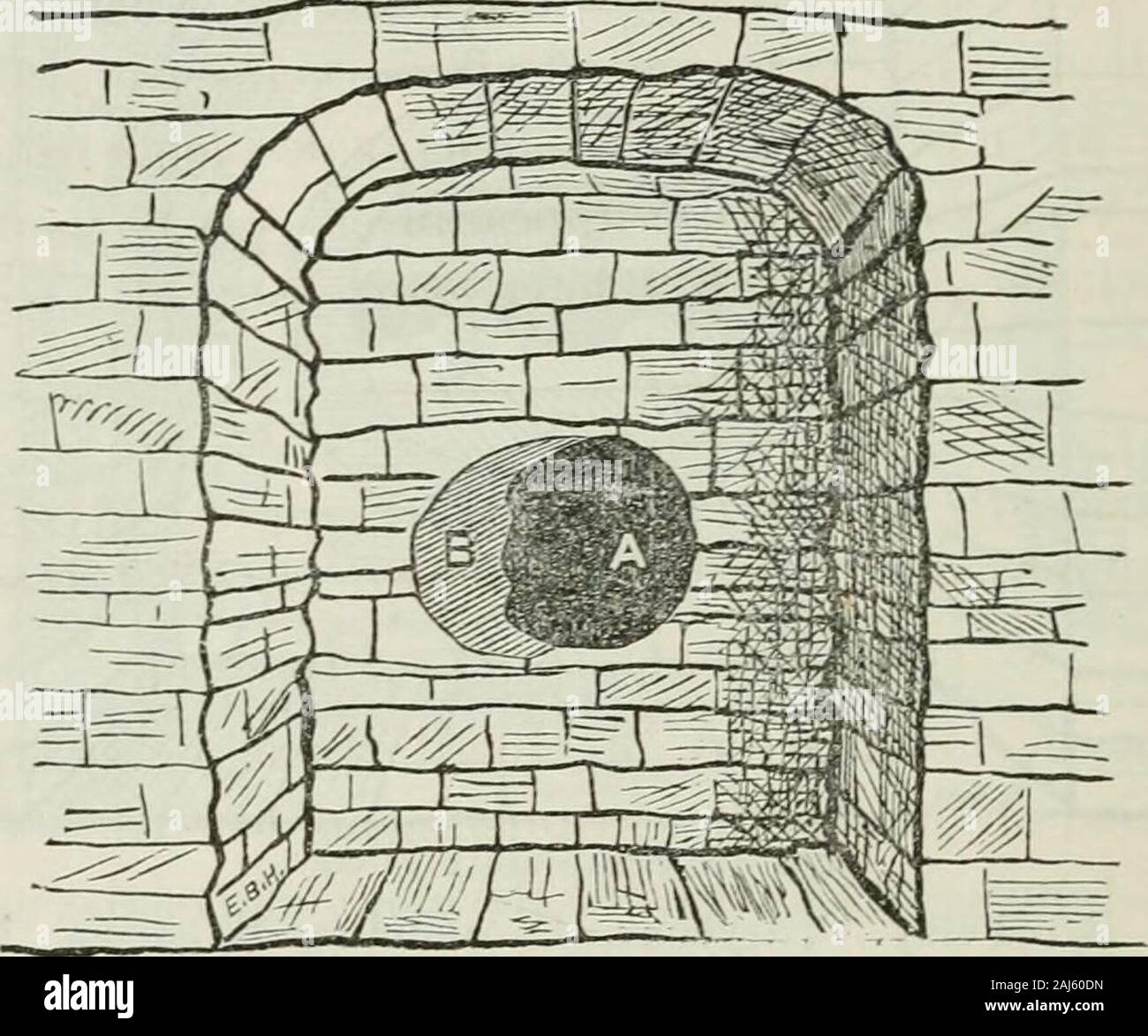 Le transazioni . Fessura parzialmente lilled.A, argilla. B drybone. C, marrone ematite. D, la galena. E calamina. 124 Minerali di piombo nel Missouri. quando le grotte sono quattro o cinque metri di altezza e diversi in larghezza,tutti la sabbiatura può essere erogato con. In alcune di queste grotte cala miniera si verifica in quantità tali che la miniera di zinco yieldslarger ritorna a quella per il piombo. Il tubo-vena (Figg. 19 e 20) e stock-werk sono molto similarin carattere, con l'eccezione che il primo è più continua.La loro origine è, senza dubbio, nello stesso modo come la grotta di aperture. Fig. 19.. Sezione trasversale di tubo-vena.-anteriore Foto Stock