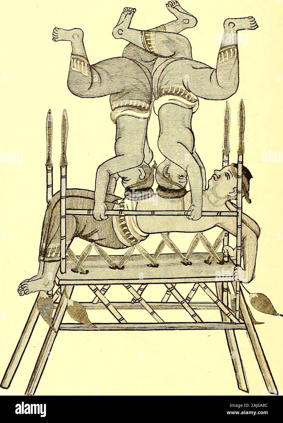 St Nicholas [numero] . Gli esecutori dei poli. (Disegnata da un artista siamese.) Accanto, prodezze in tumbling e scherma sono state per-formato con grande destrezza. Alcuni hanno camminato ontheir mani, altri su gomiti e tutti werecapable di mettere i loro arti in atteggiamenti thatseemed, ai nostri occhi occidentali, altrettanto ridicolo andimpossible. Un uomo si è difeso againsthalf una dozzina di altri, anche se la sua unica arma wasa personale in merito a come lungo e denso come un normale 13° alcuni sport orientali che ho visto. [DeceJ cantiere-stick, mentre i suoi avversari avevano una breve spade di tra i ginnasti del nostro paese. InciJ Foto Stock