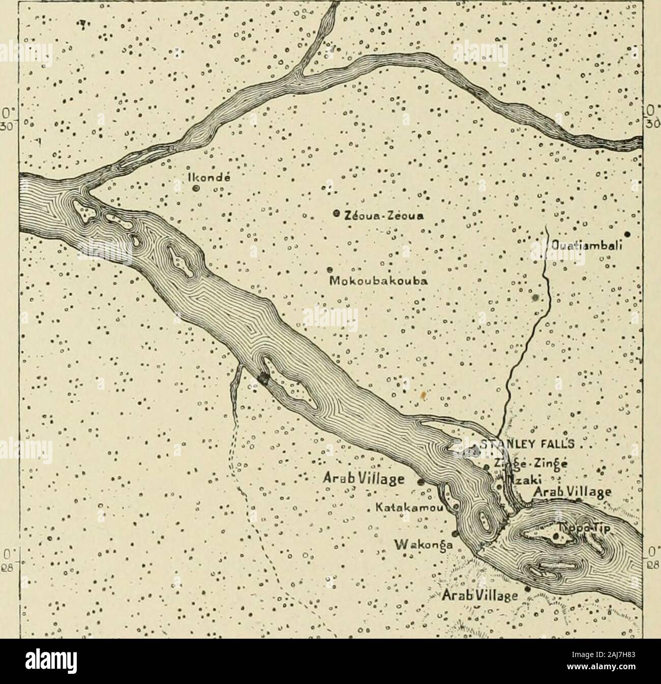 Africa e i suoi abitanti . 462 WEST AFEICA. Kassongo. Qui il commerciante arabo aveva eretto una roccaforte a cui diede il nome theambitious di Londra. A nord-ovest di Kassongo, che aveva una popolazione di nove mila schiavi andporters, la città gemella di Nijangwc, sulla riva destra del Congo, alsobecome era un importante centro di commercio e secondo Gleerup era nel 1885 thelargest riverain comune in tutto il bacino del Congo, con una popolazione di noless di diecimila. Gli arabi avevano fondato anche la stazione di Riba-Biba Fig. 234.-STANLEY Faixs.scala 1: 52.000. SS-a? Ultimo oT ureenwlch 25 Foto Stock