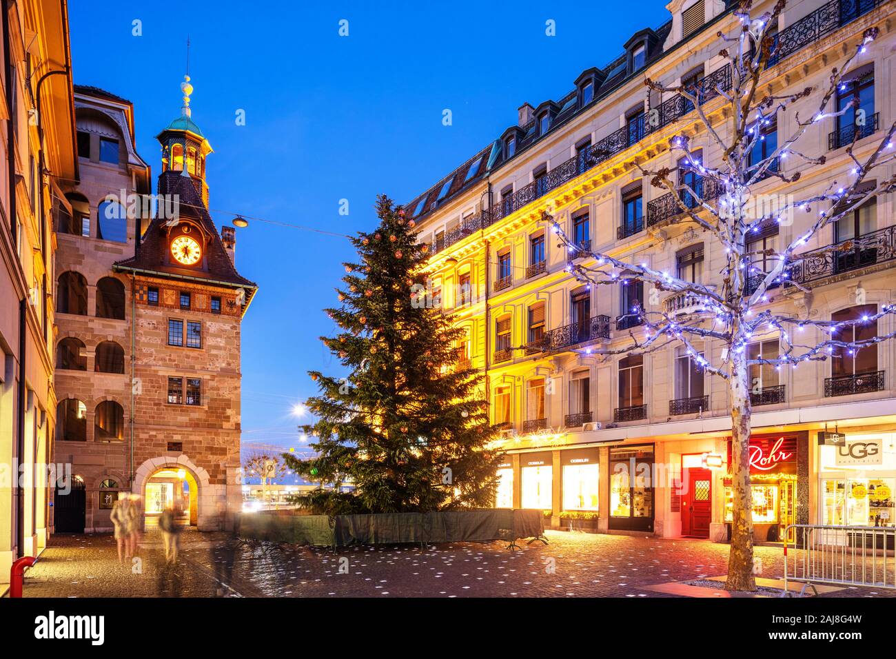 L'Europa, la Svizzera di Ginevra, le decorazioni di Natale in città vecchia Foto Stock