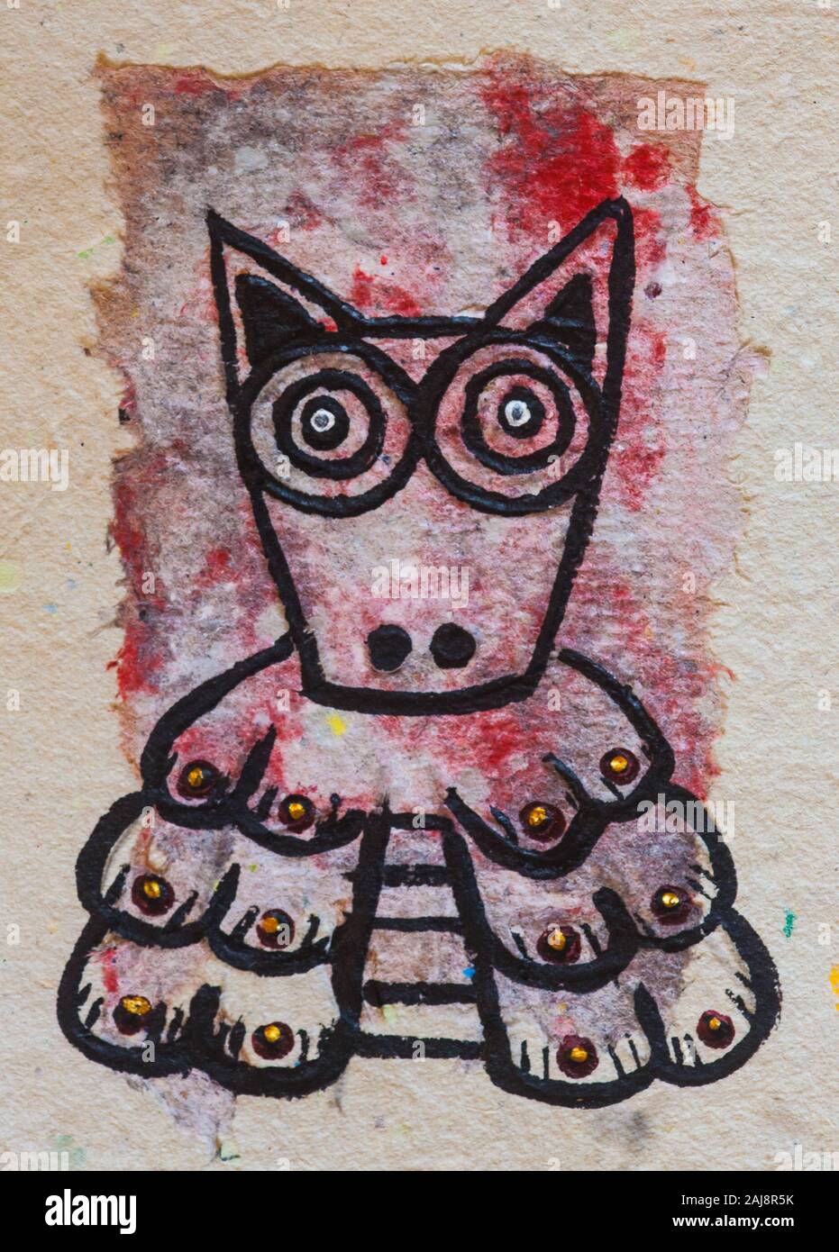 Una pittura astratta di uno sciamano indossando un animale di potenza di maschera e abiti. Foto Stock