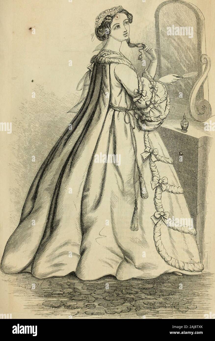 Harper's nuova rivista mensile Volume 21 giugno a novembre 1860 . Arredate hy il sig. G. BpcOdie, 300 Canal Street, New York e tirato hy Voigt dagli effettivi degli articoli di bigiotteria.. Figura 1.-Dkessing-Gown. 432 HARPERS NUOVA RIVISTA MENSILE. Foto Stock