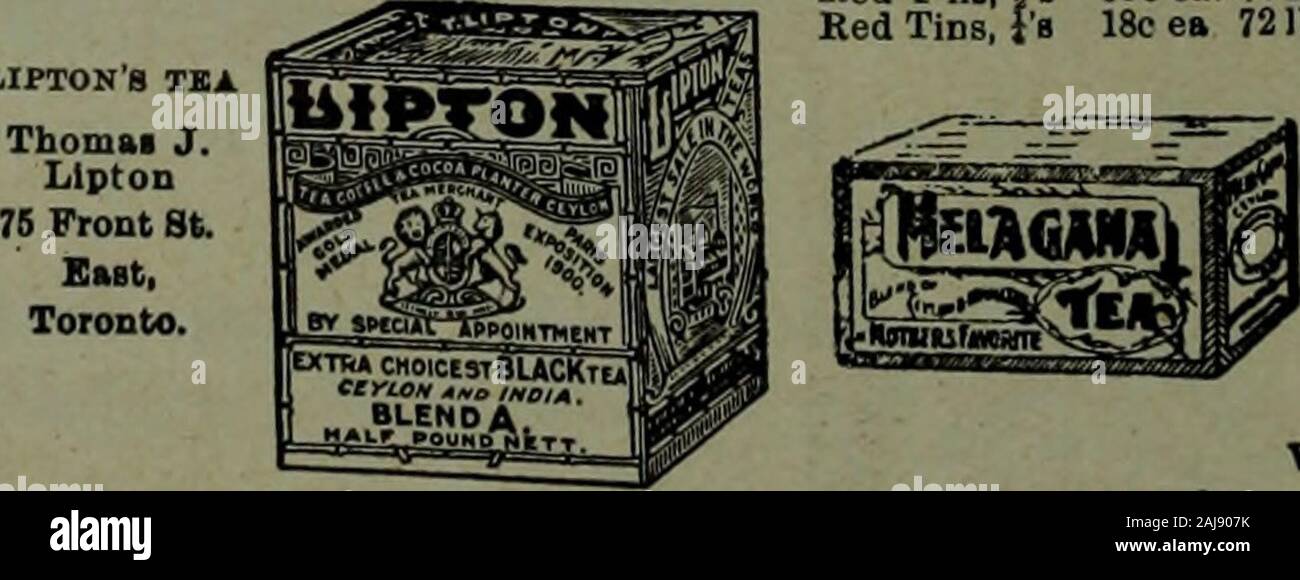 Canadian grocer luglio-dicembre 1908 . MINTO BB08.,15 Front St. est all'ingrosso e al dettaglio. Pranzo in aria a tenuta solo tins. all'ingrosso e al dettaglio etichetta blu è ed è u 24 0 30 è arancione, è e è 0 30 0 40 Hsfcls rosa.tini .... 0 35 0 SORed Dominion blend, isandli 0 44 0 60 Qold AJtternoOD blend con il e il 0 60 0 7 JH3SS mi^jEAlj EYLON Foto Stock