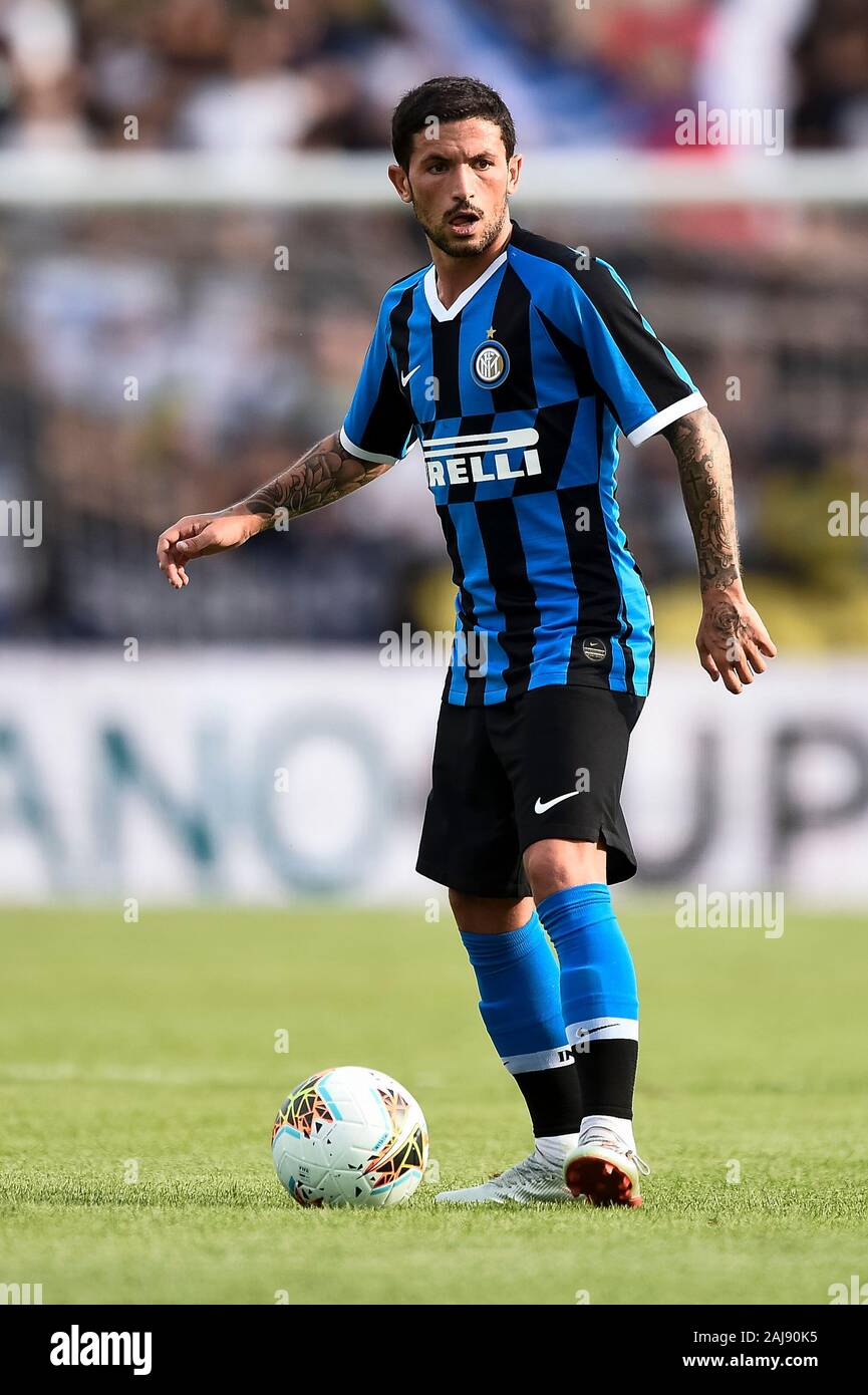 Lugano, Svizzera. 14 Luglio 2019: Stefano Sensi di FC Internazionale in azione durante la pre-stagione amichevole partita di calcio tra FC Lugano e FC Internazionale. FC Internazionale ha vinto 2-1 su FC Lugano. Credito: Nicolò Campo/Alamy vivere nuove Foto Stock