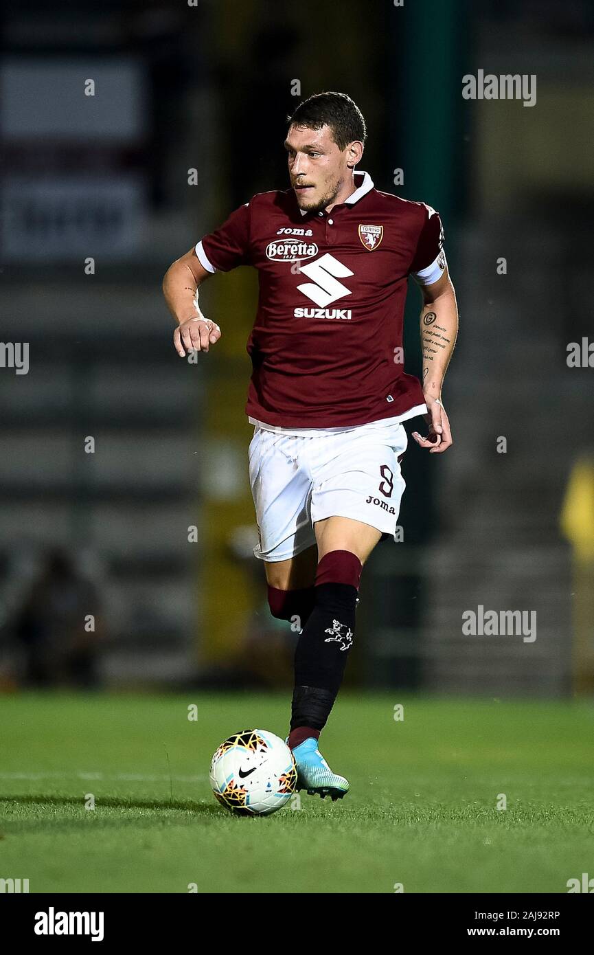 Alessandria, Italia. 25 Luglio 2019: Andrea Belotti di Torino FC in azione durante la UEFA Europa League secondo turno di qualificazione partita di calcio tra Torino FC e Debrecen VSC. Torino FC ha vinto 3-0 su Debrecen VSC. Credito: Nicolò Campo/Alamy vivere nuove Foto Stock
