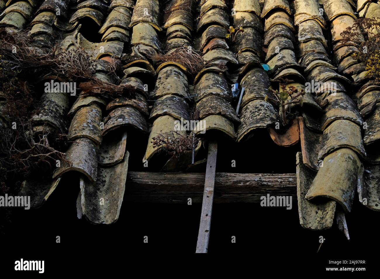 Tetto di tegole di argilla su vecchie case residenziali a Sciacca, Sicilia, Italia. Foto Stock