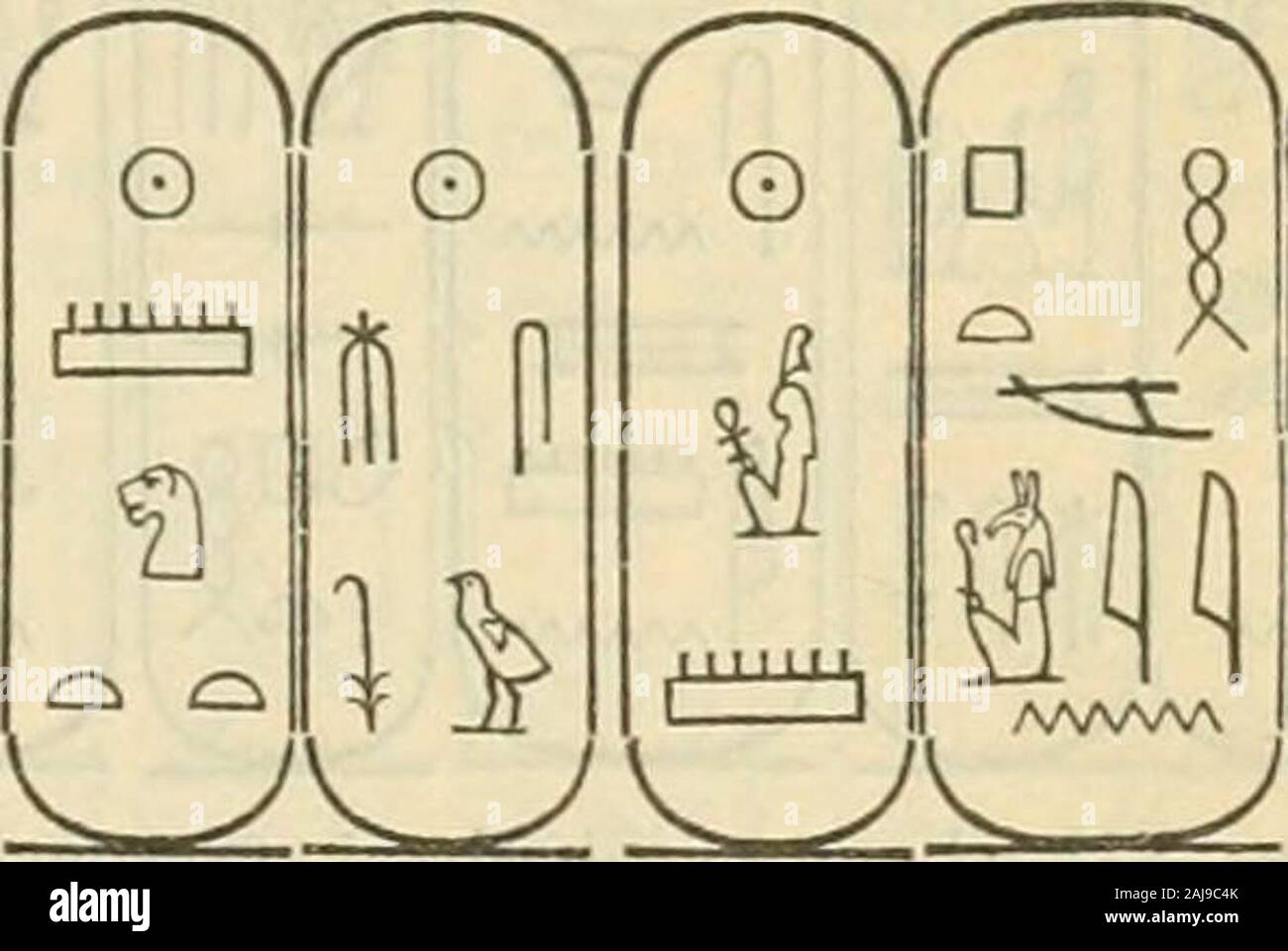 Egitto : manuale per i viaggiatori : parte prima, Basso Egitto, con il Fayum e la penisola del Sinai . k-2 0 (1 III 0 ^v L. o Ramses II., preferito di Ammon e suo padre Seti I.,l'Sesostris dei greci. u 0 © 7=1 IN (° IP È] un Q Sesetsu (Sesostris.) C P &gt;°H 1 £ 120 nomi di re. Mcrenptah I. (Mcnephthcs). 19. /Www v^ T=X ^J. Seti II. (Merenptah). 19. 111 AAAAAA &lt;^ J Foto Stock