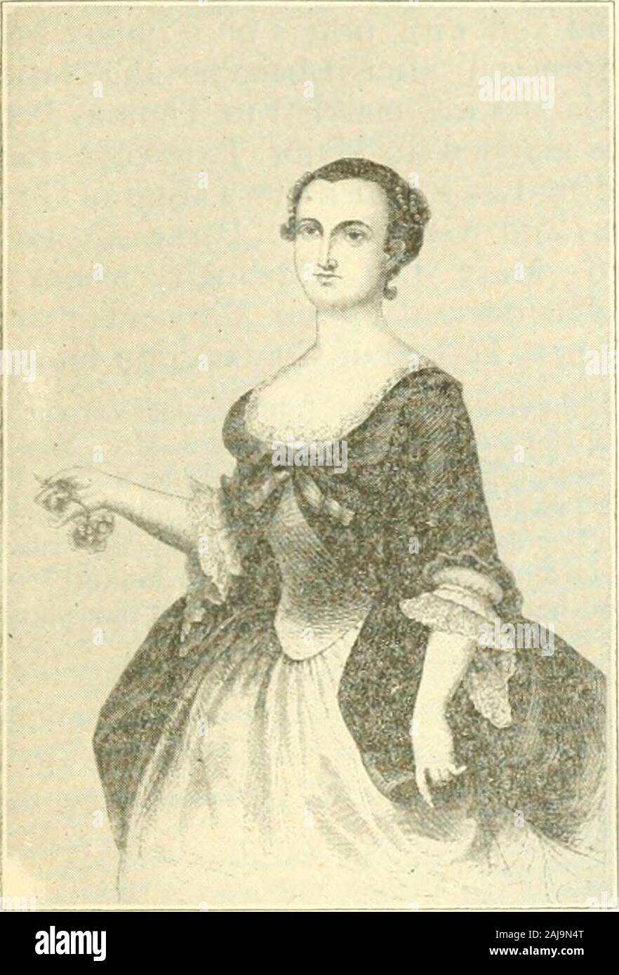 Alcuni vecchi punti di riferimento storici della Virginia e Maryland, descritta in una mano-libro per il turista su Washington, Alessandria e Mount Vernon elettrica ferroviaria . Washington cui lode sul conto del suo recente exploit,era su tutte le labbra, ed essi sono stati uniti in matrimonio Gennaio 6th, 1759, quattro anni dopo la guerra theBraddock. Ella ha portato al suo secondo marito accanto a un ampio terreno di proprietà, thirtythousand sterline in contanti, costituito da certificati di deposito presso la banca d'Inghilterra.Tre mesi dopo il matrimonio della twain hanno preso la loro dimora sul monte Vernonand ci ha continuato a vivere il resto Foto Stock