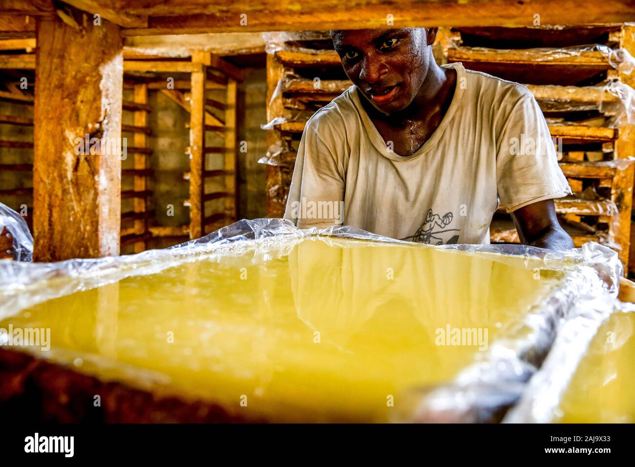 Fabbrica di sapone a Lomé, Togo Foto Stock