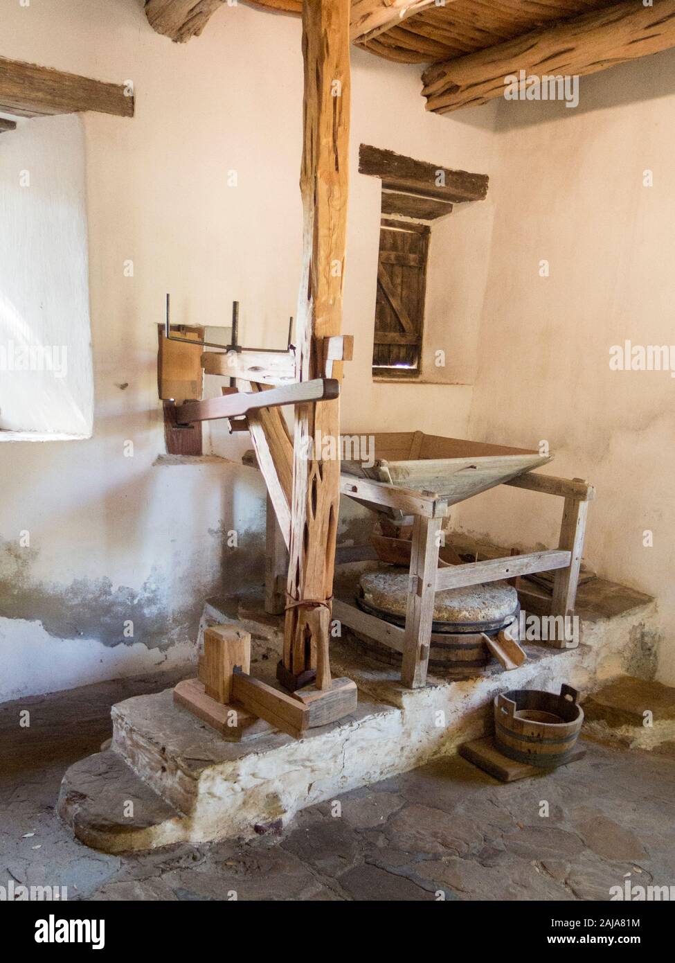 Grist Mill vicino la missione di San Jose, San Antonio, Texas Foto Stock