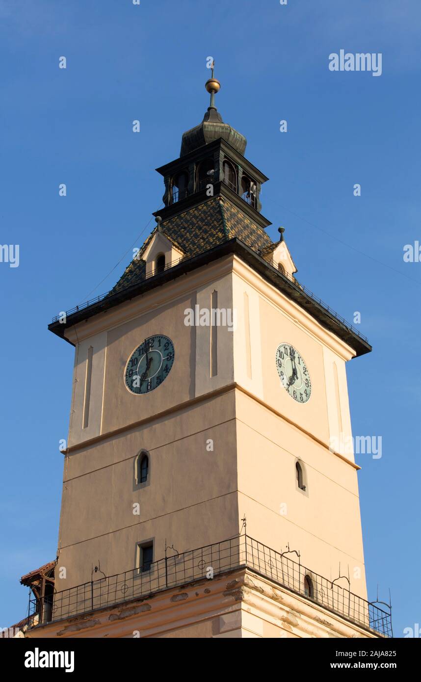 Clock Tower, Municipio XIII secolo, Piata Sfatului (Piazza del Consiglio), Brasov, Transilvania Regione, Romania Foto Stock