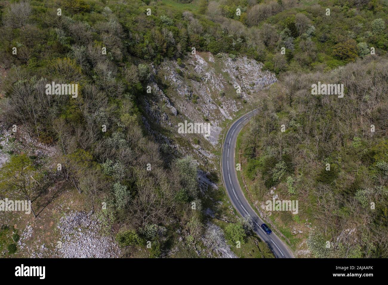 Cheddar Gorge, la seconda meraviglia naturale più grande in Gran Bretagna, vista aerea Foto Stock